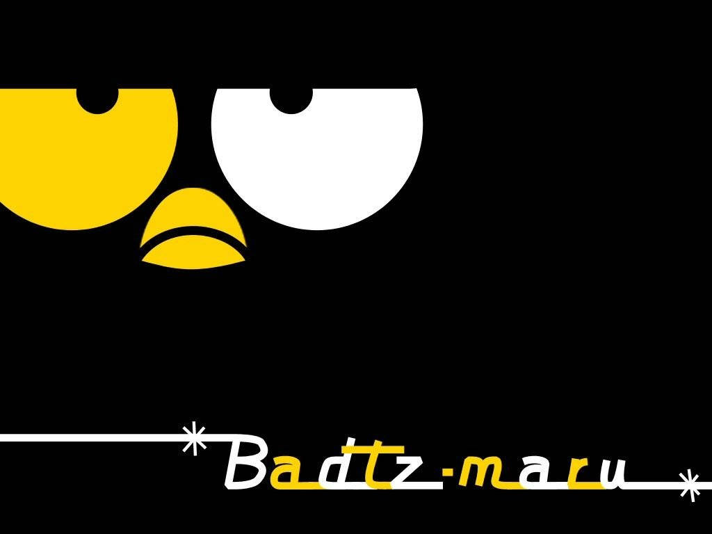 Badtz Maru 桌布 壁紙 — 一隻極簡卡通企鵝，有一隻黃色和一隻白色的眼睛，在黑色背景上強烈凝視。