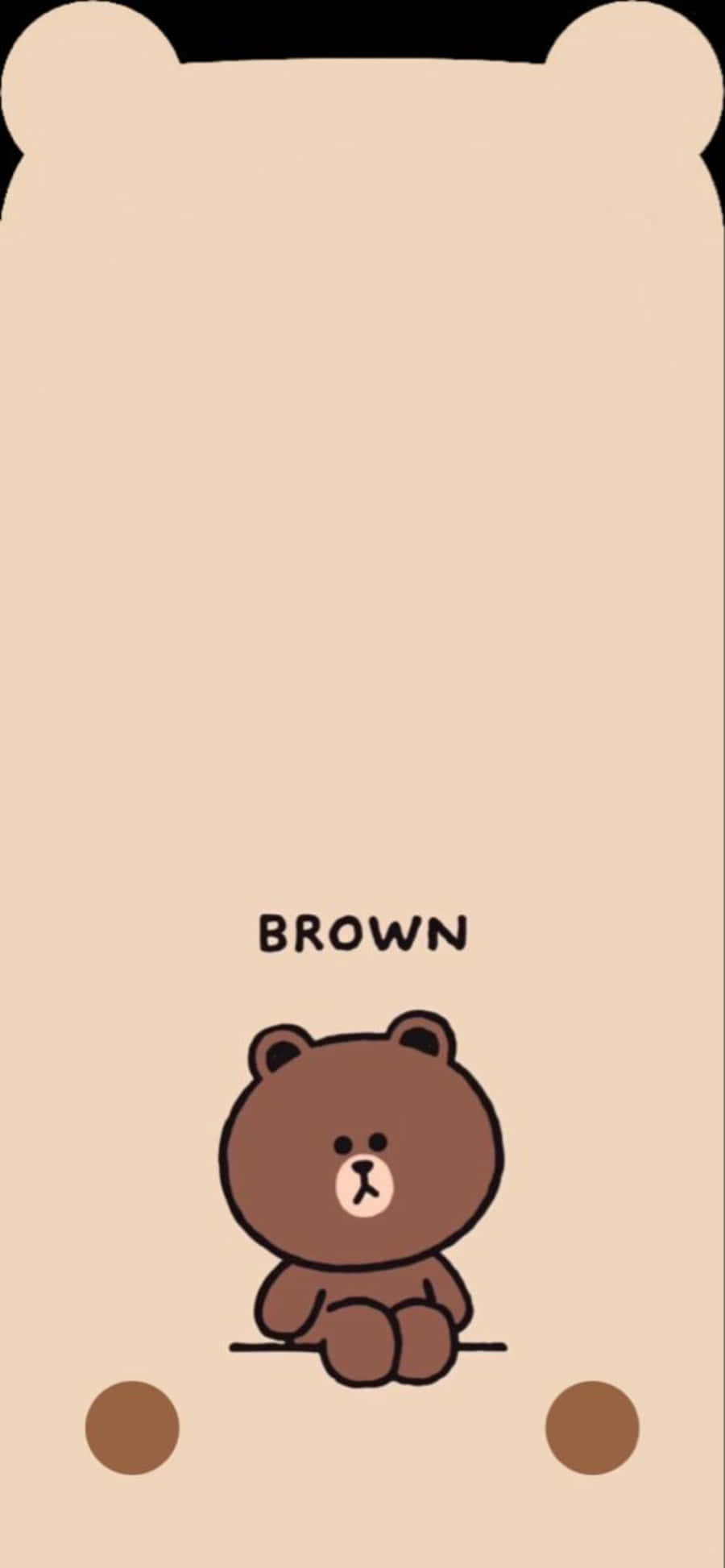 Korean Beige Aesthetic 桌布 壁紙 — 一隻極簡卡通棕色熊坐在米色背景中央，上方有名字 'BROWN'。
