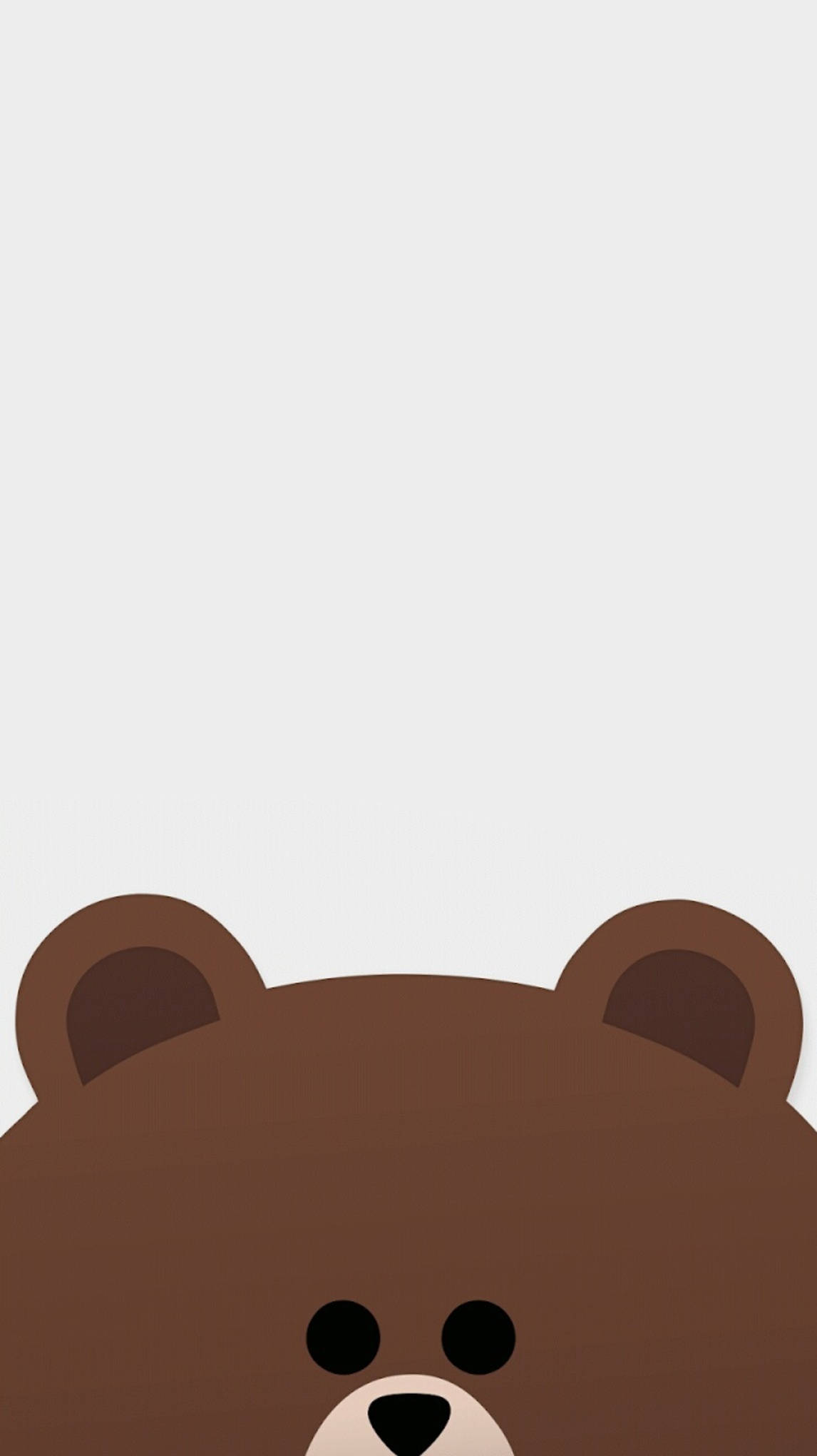 Kakao Friends 桌布 壁紙 — 一隻極簡卡通棕色熊從純淺灰色背景底部向上窺視。