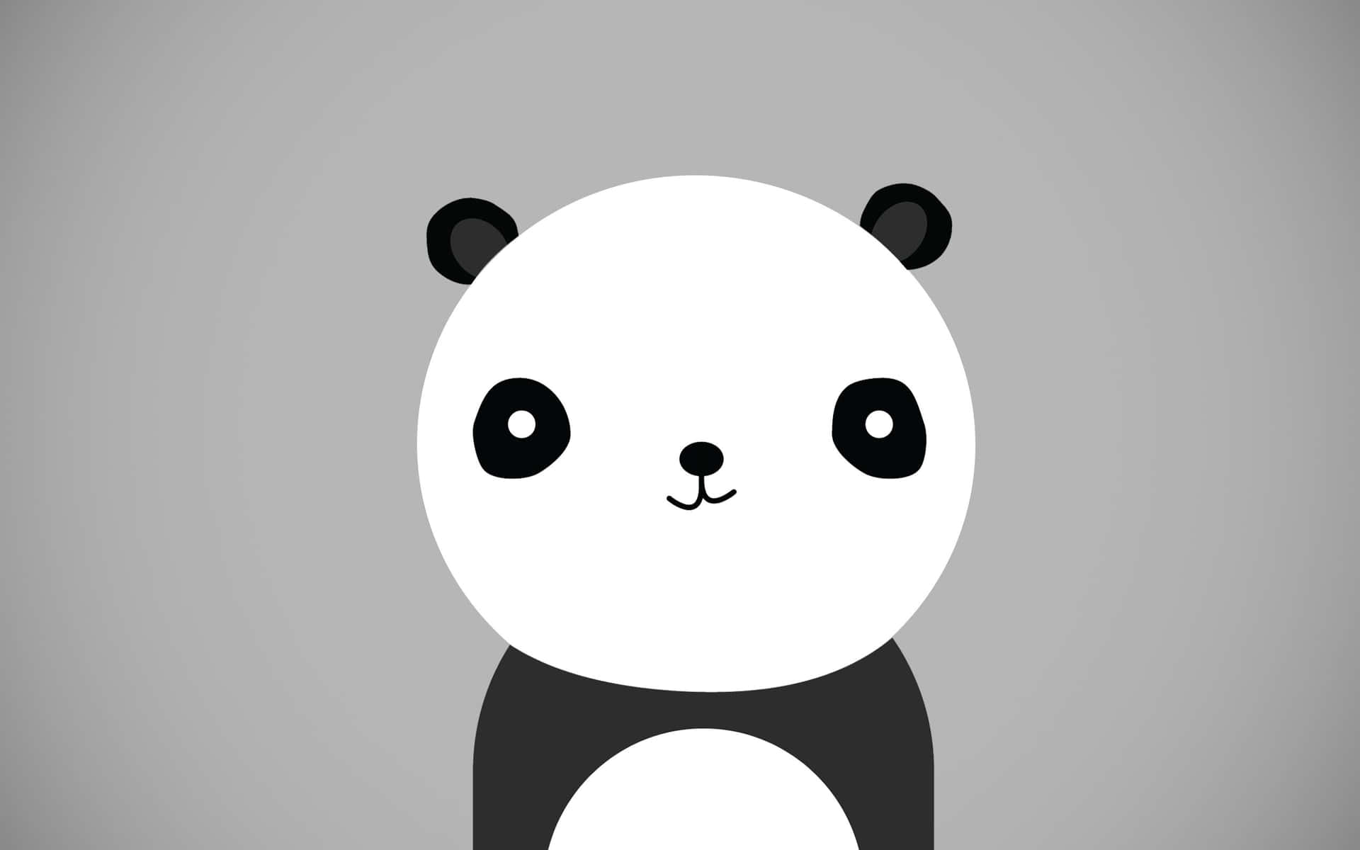 Kawaii Panda 桌布 壁紙 — 一隻極簡卡通熊貓，有大圓眼睛和簡單微笑，背景是柔和灰色。