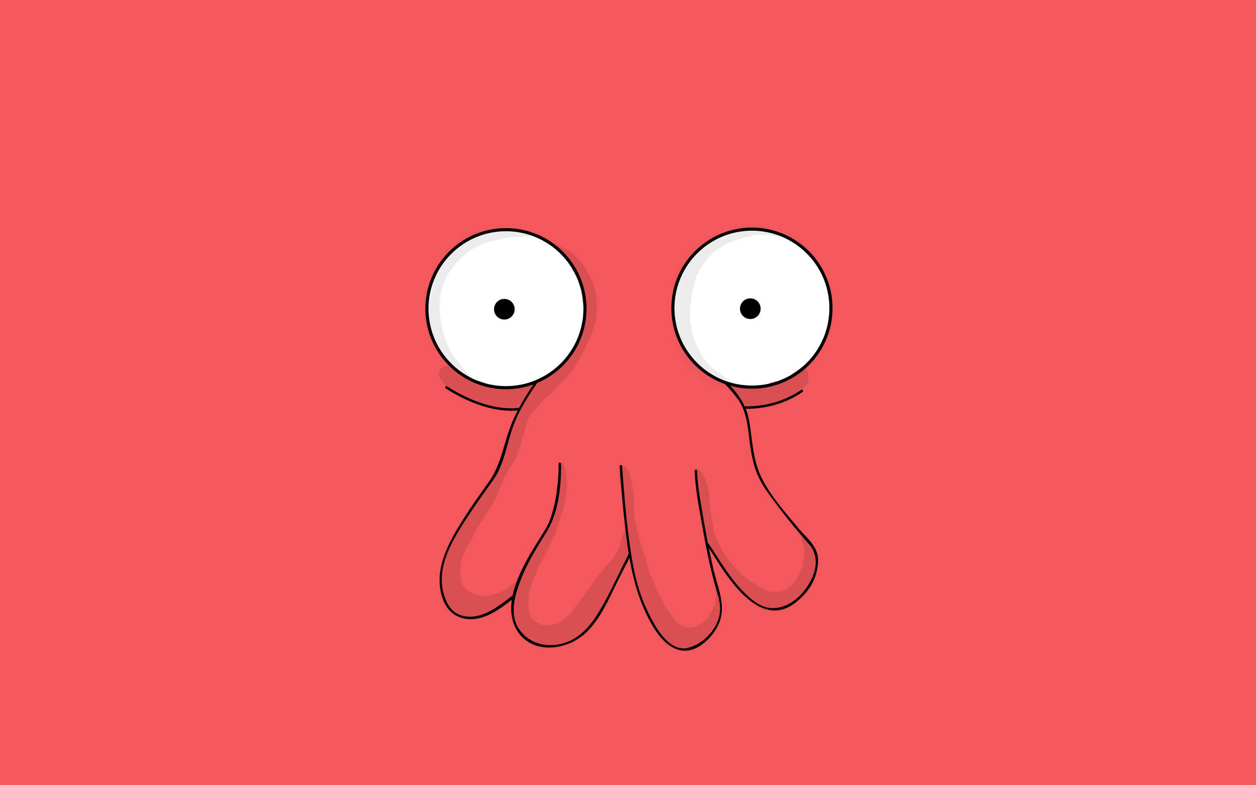 Zoidberg 桌布 壁紙 — 一隻極簡卡通章魚，有著白色大眼睛和紅色觸手，在純珊瑚色背景前凝視。