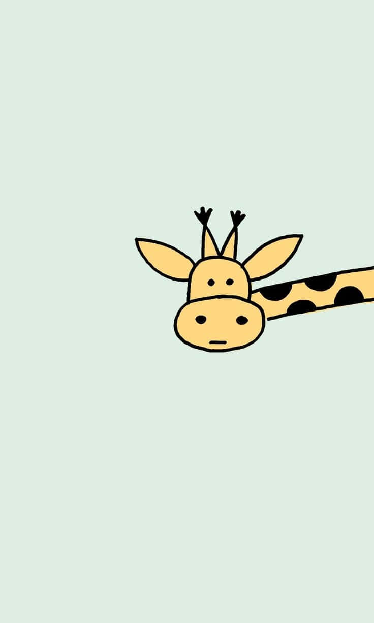 Baby Giraffe 桌布 壁紙 — 一隻極簡卡通長頸鹿，黃色身體帶黑色斑點，從右側探出頭來，背景是淡薄荷色。
