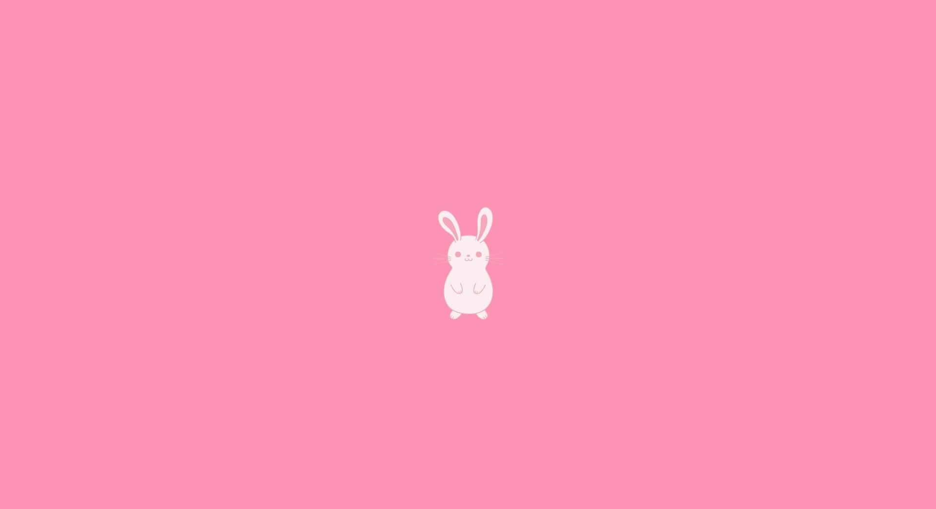 Pink Bunny 桌布 壁紙 — 一隻極簡白色線條藝術兔子，居中在純粉色背景上。