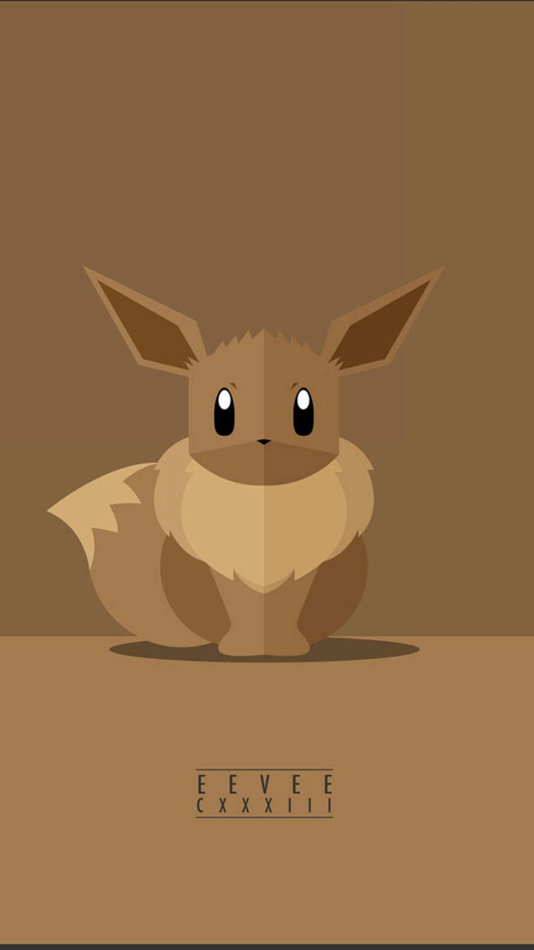 Cute Art 桌布 壁紙 — 一隻極簡風格的伊布坐在純棕色背景中央，下方寫有其名字。