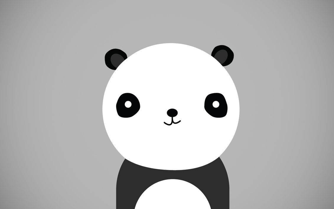 Cute Panda 桌布 壁紙 — 一隻極簡風格的卡通熊貓，有黑色耳朵、眼睛和鼻子，站在純灰色背景前。