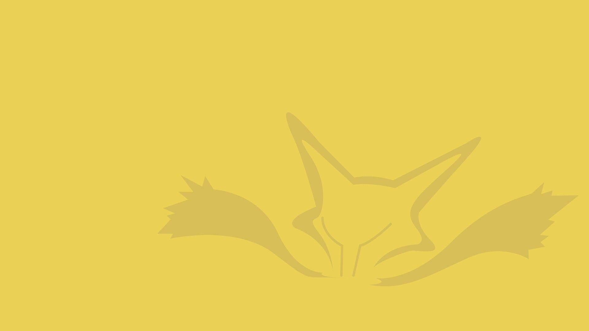 Yellow Aesthetic Desktop 桌布 壁紙 — 一隻極簡風格的狐狸剪影，以柔和黃色呈現，置於純黃色背景上。