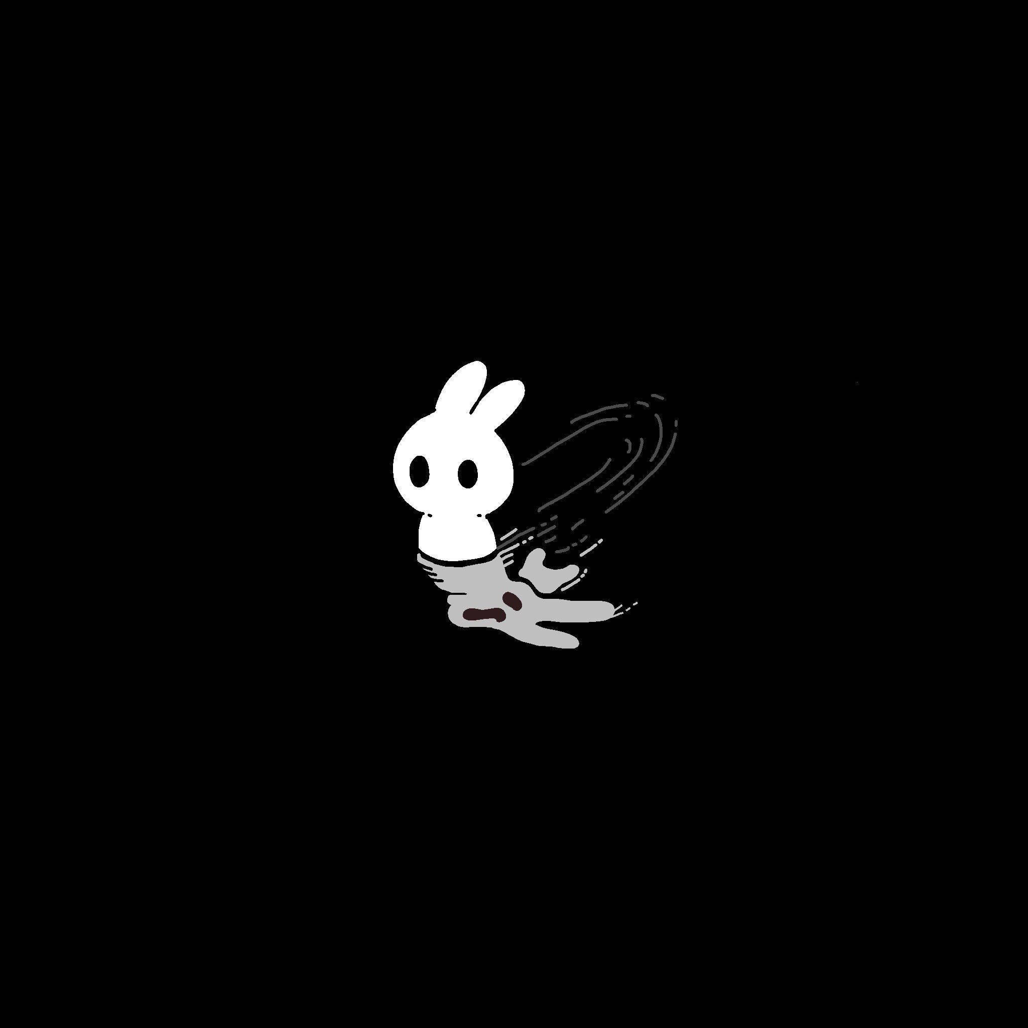 Goth 桌布 壁紙 — 一隻極簡風格的白色兔子，帶有灰色四肢和運動線條，在純黑色背景上疾馳而過。