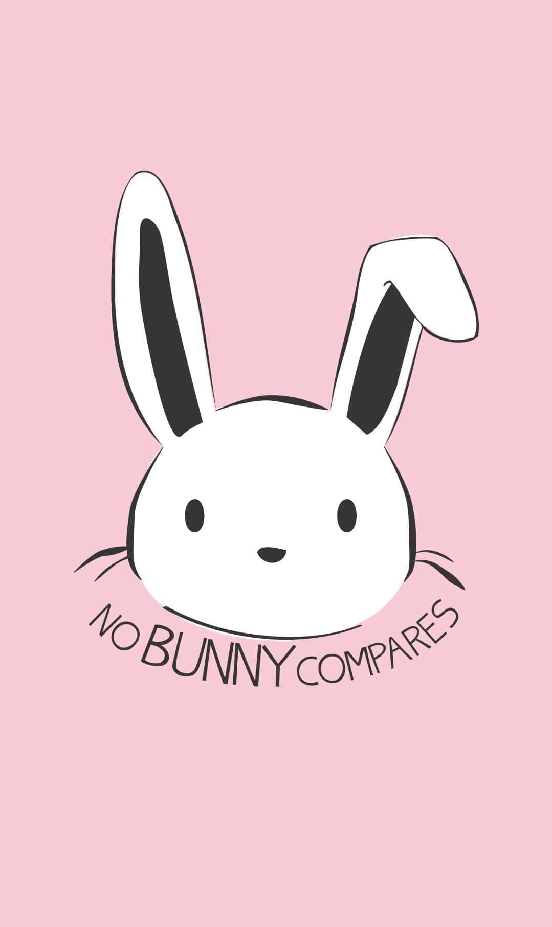Cute Easter iPhone 桌布 壁紙 — 一隻極簡風格的白色兔子，帶有黑色耳朵和鬍鬚，位於柔和的粉紅色背景上，並附有文字 no bunny compares。