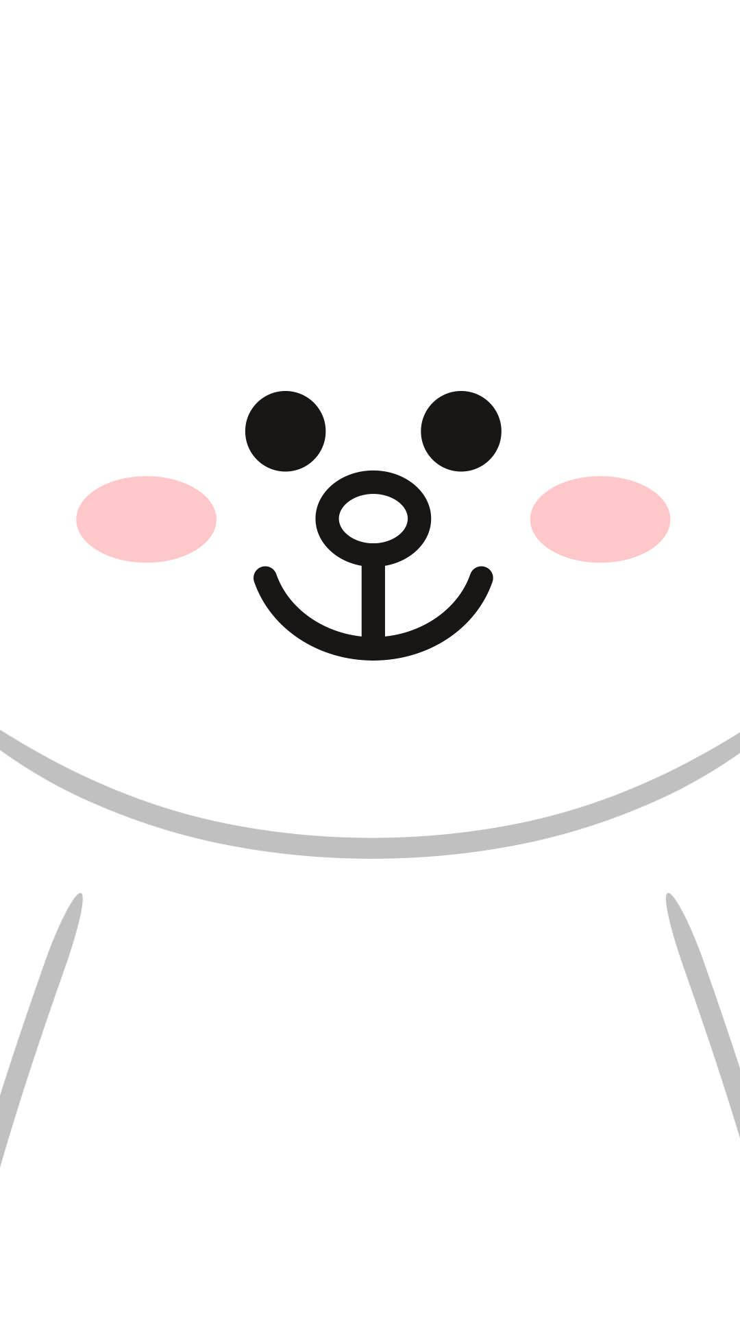 Line 桌布 壁紙 — 一隻極簡風格的白色卡通熊，帶有粉紅色臉頰和簡單的黑色笑臉設計。