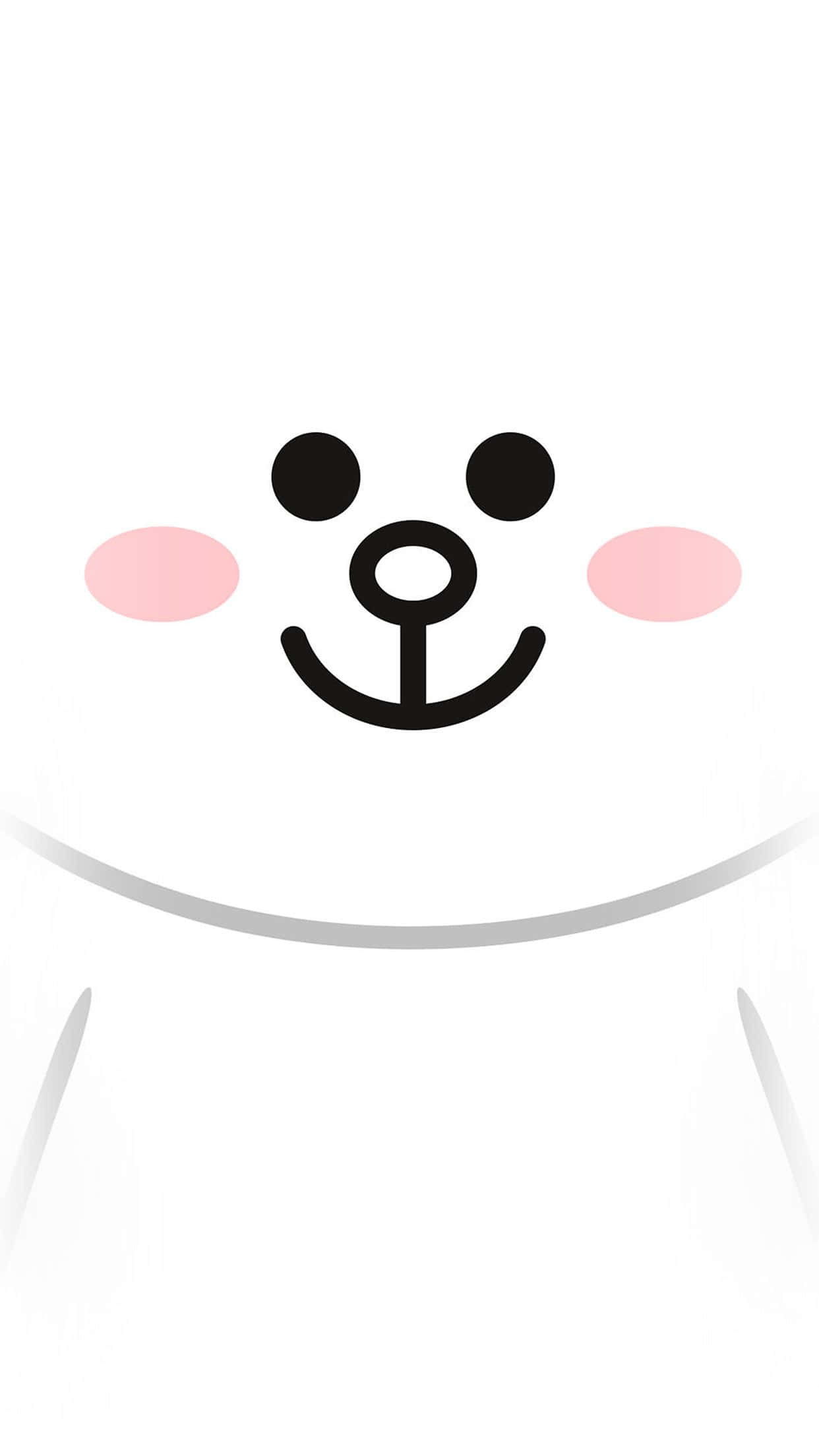iPhone White 桌布 壁紙 — 一隻極簡風格的白色小熊，粉紅色臉頰和黑色線條藝術，在純色背景上溫柔微笑。