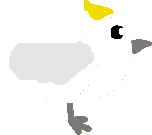 cockatoo 桌布 壁紙 — 一隻極簡風格的白色小鳥，頭頂黃色冠羽，灰色喙和腳，站在黑色背景前。