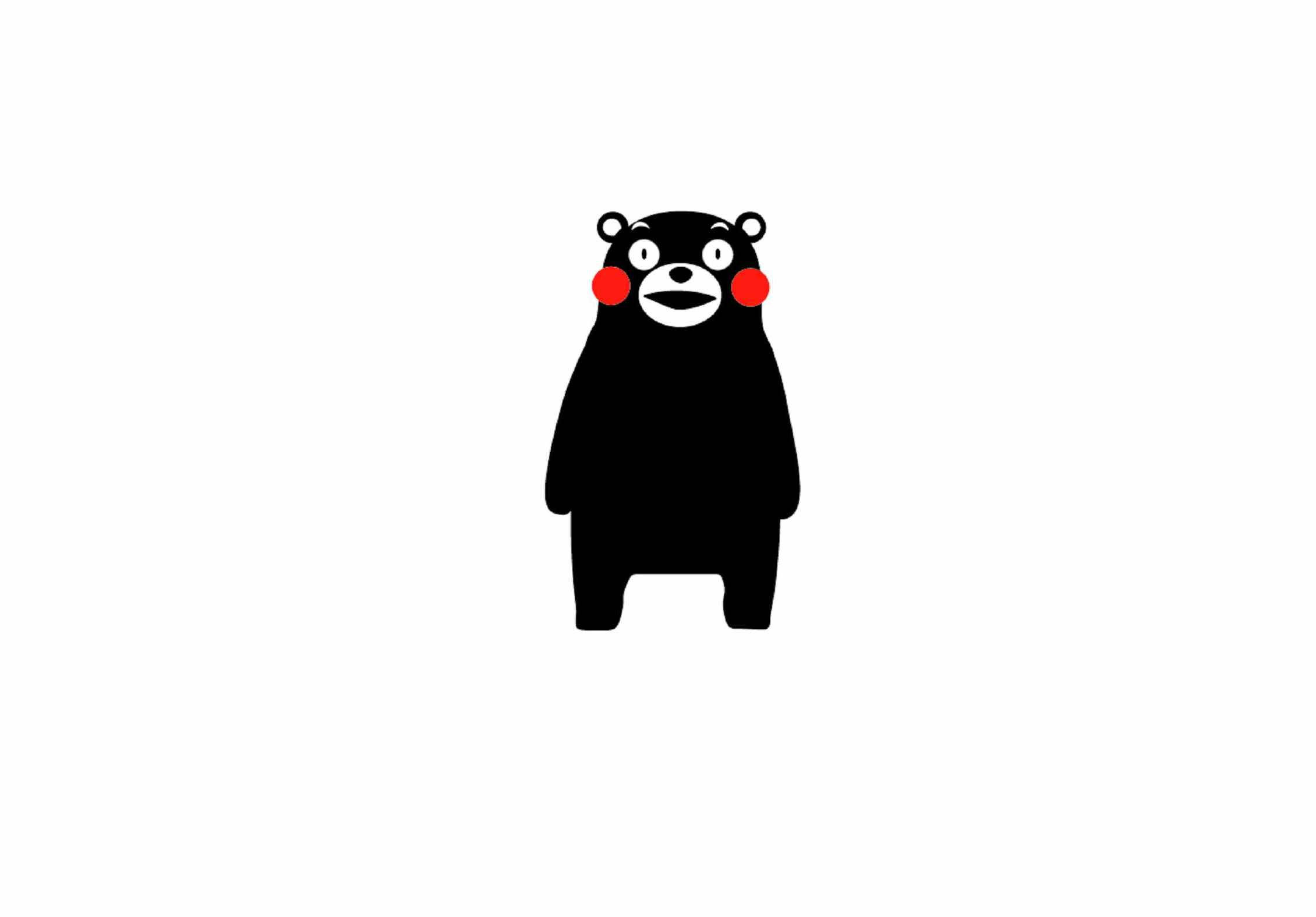 熊本熊 桌布 壁紙 — 一隻極簡風格的黑色小熊，臉頰紅潤，面部特徵為白色，居中站立在純白背景上。