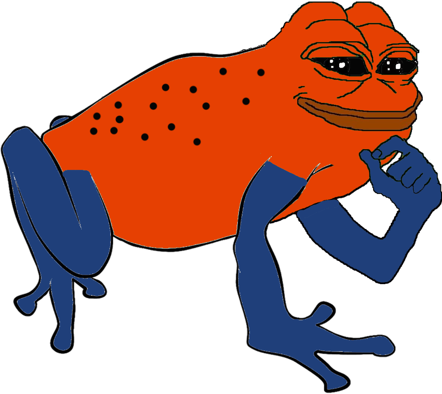 Pepe 桌布 壁紙 — 一隻橙色身體、藍色四肢的卡通青蛙，在純橙色背景前若有所思地坐著。