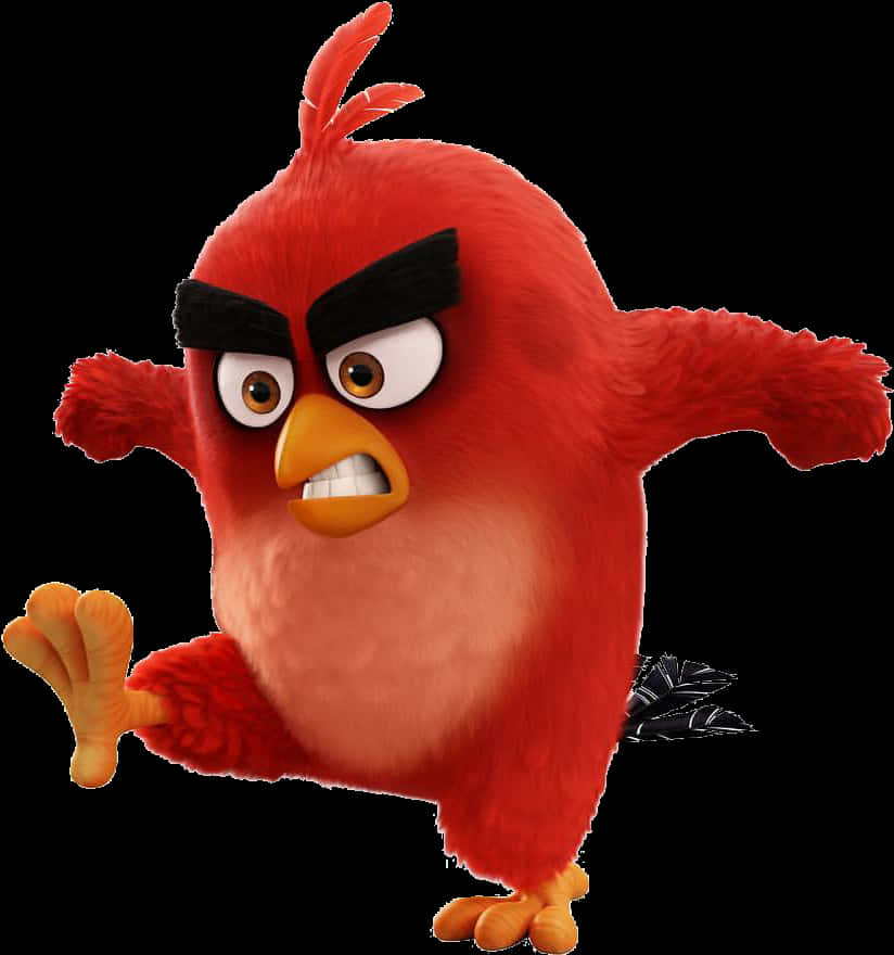 Angry Birds 桌布 壁紙 — 一隻毛茸茸的紅色卡通鳥，有著憤怒的黑色眉毛和咬緊的牙齒，準備攻擊。