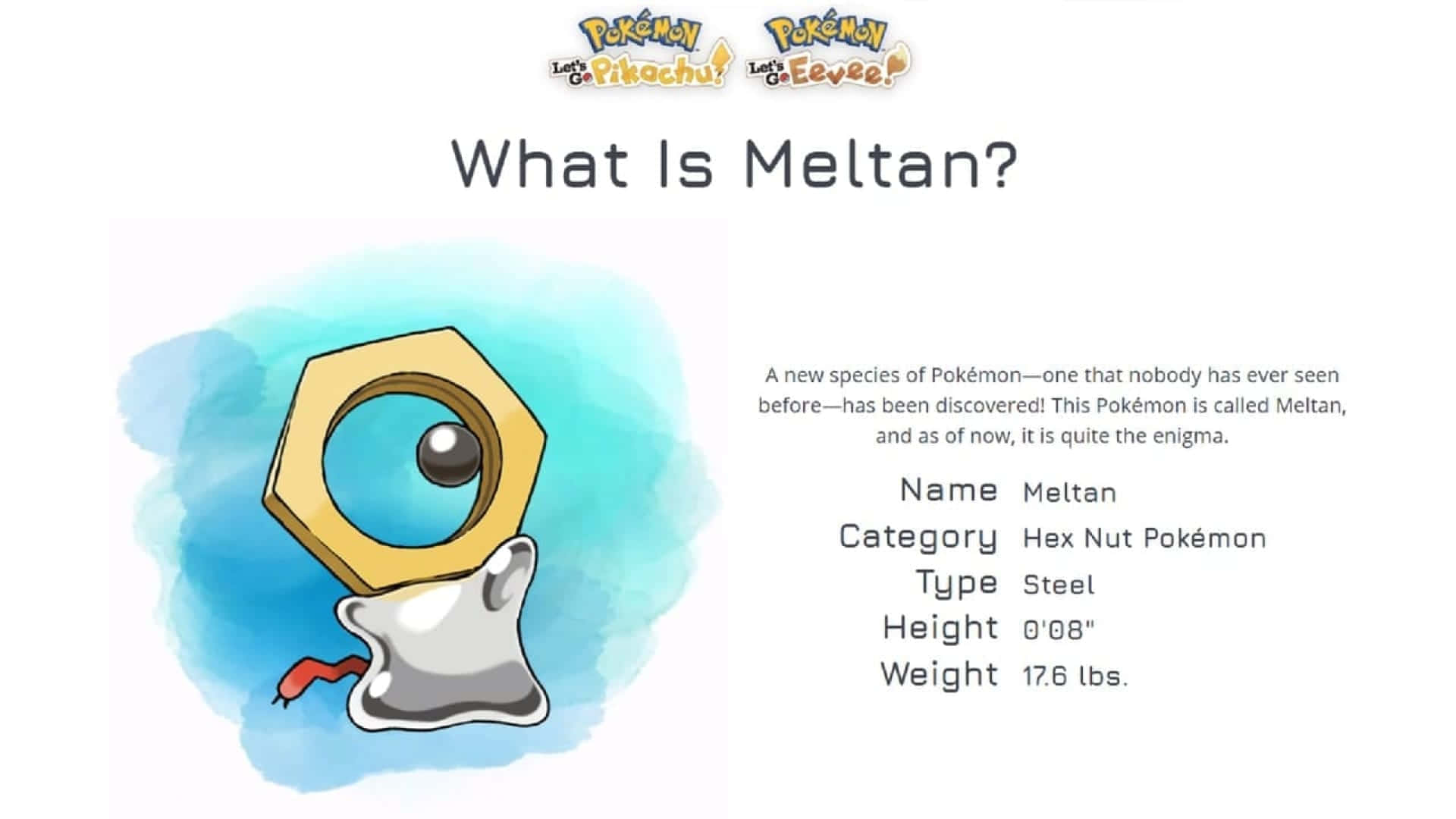 Rare 桌布 壁紙 — 一隻水彩風格的寶可夢叫Meltan，有六角形頭和一個大眼睛，背景是藍色水彩潑濺。