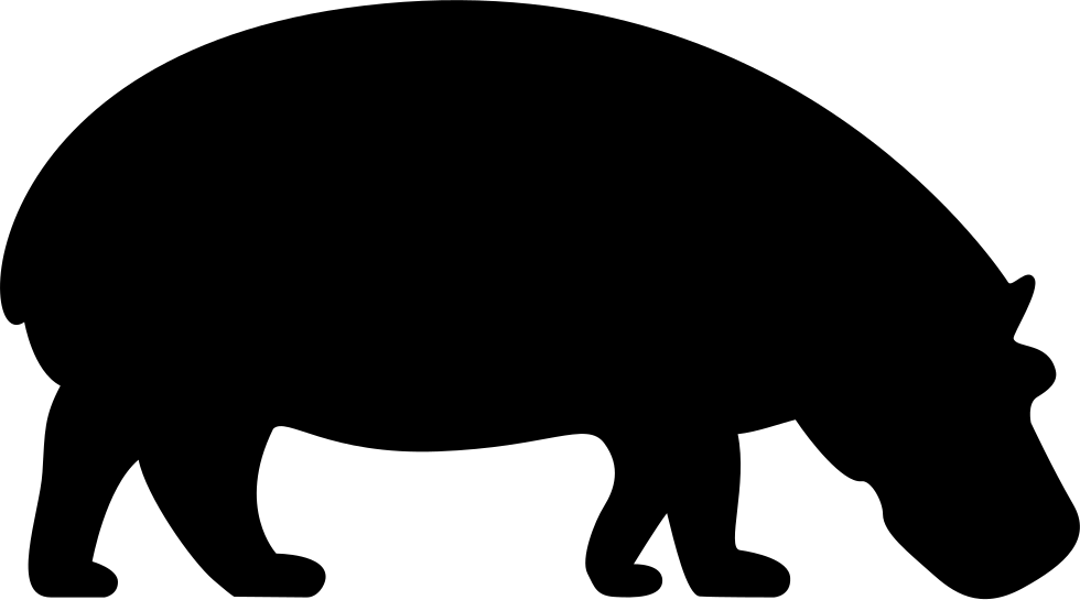 Cartoon Animal 桌布 壁紙 — 一隻河馬向左行走的醒目黑色剪影，背景為純白色。