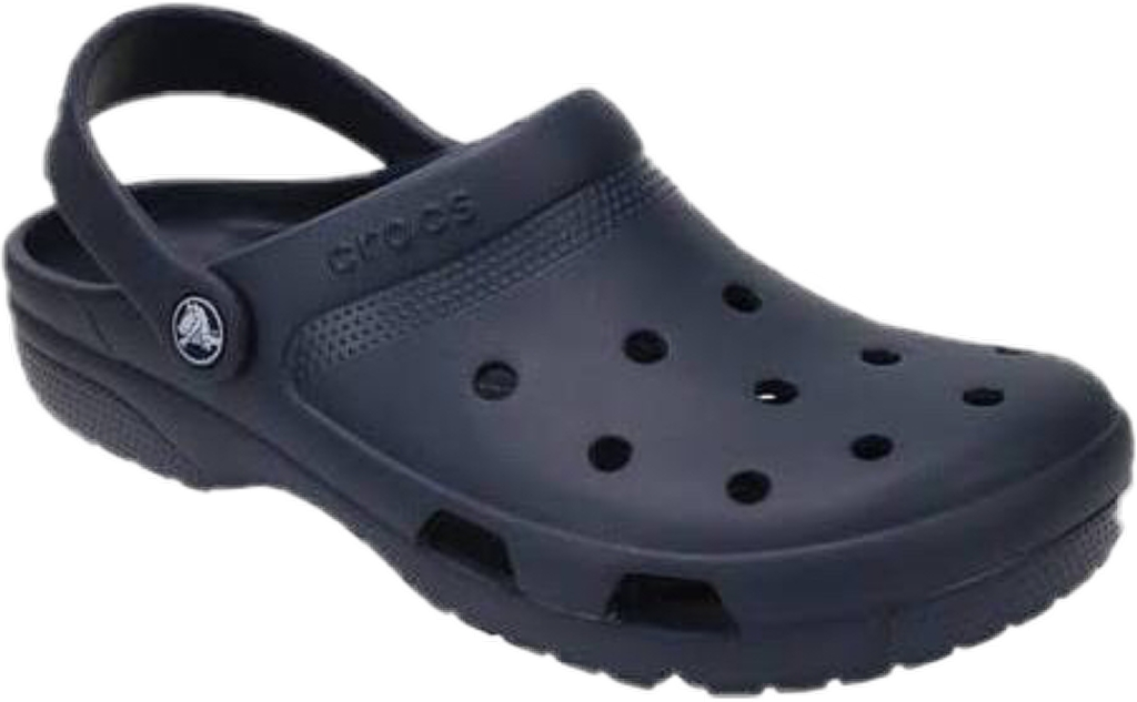 Crocs 桌布 壁紙 — 一隻深灰色Crocs木屐鞋孤立在純白色背景上，帶有可見的品牌標誌和通風孔。