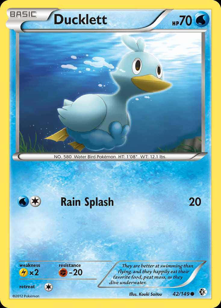 Cards 桌布 壁紙 — 一隻淺藍色像鴨子的寶可夢在水底游動，周圍有氣泡升起，呈現充滿活力的藍色水景。