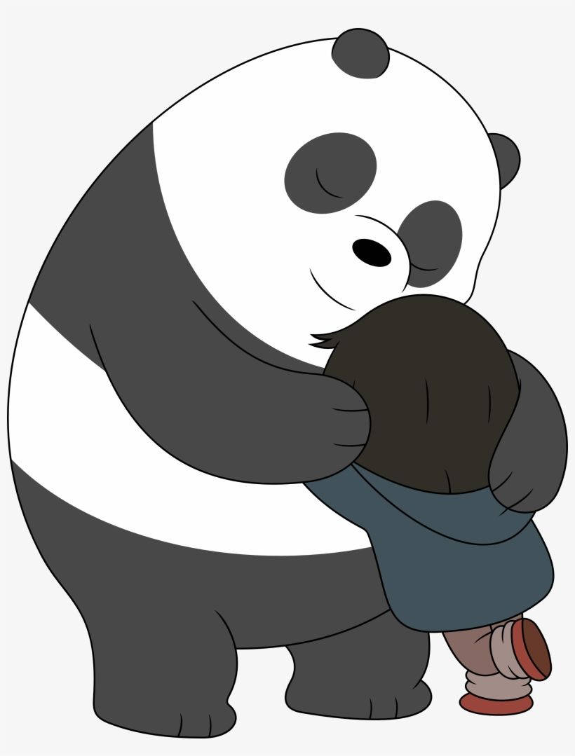 熊熊遇見你 桌布 壁紙 — 一隻溫柔的卡通熊貓從後面溫暖地擁抱著一個小孩。