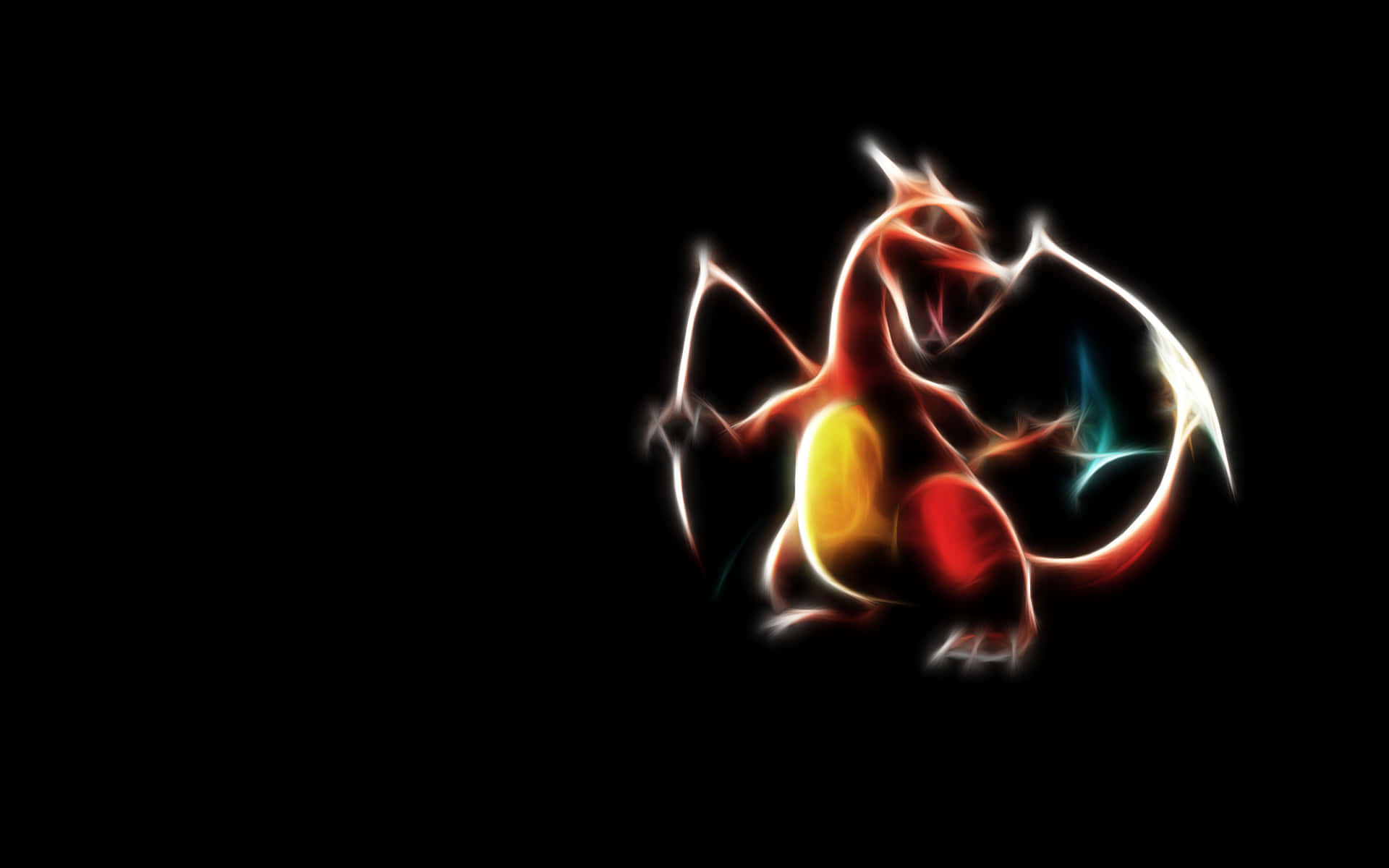 Epic Charizard 桌布 壁紙 — 一隻火熱的噴火龍在漆黑的背景下發出電能光芒，其形態以耀眼的白色光線勾勒。