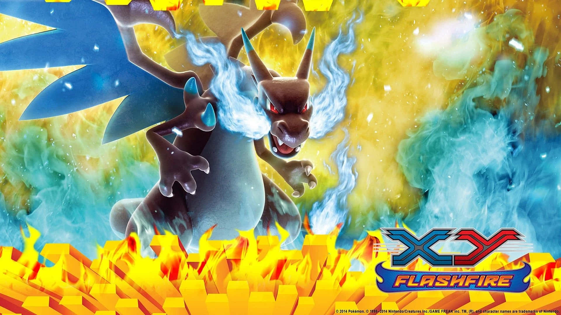 Mega Charizard X在充滿活力的動畫戰鬥場景中釋放出火熱的能量。 — 噴火龍 壁紙