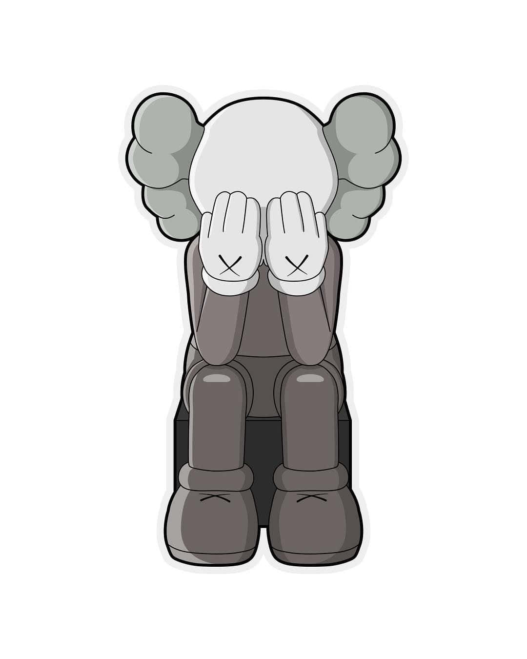 kaws 4K 桌布 壁紙 — 一隻灰色卡通熊，長著雲朵耳朵，坐在白色背景前，用帶有X標記的手遮住臉。