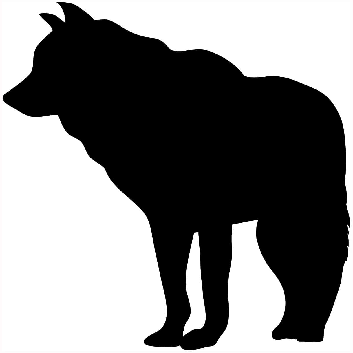 Wolf Silhouette 桌布 壁紙 — 一隻狼在純白背景上警覺地站立的鮮明黑色剪影。