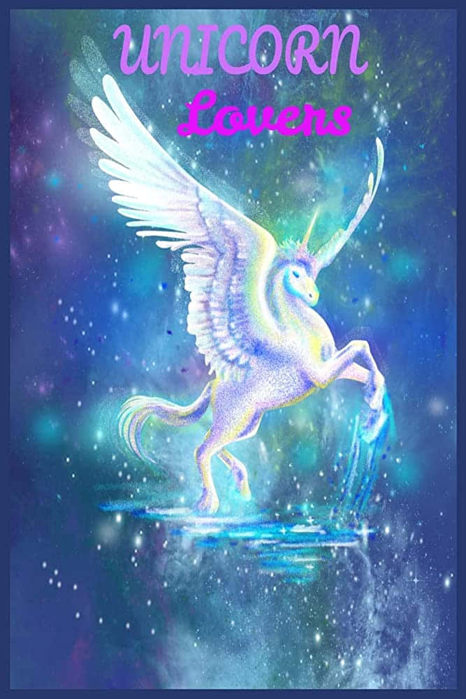 Magical Unicorn 桌布 壁紙 — 一隻發光的有翼獨角獸，帶有彩虹鬃毛，跳過一個星光燦爛的宇宙星雲，伴隨著閃爍的粒子。