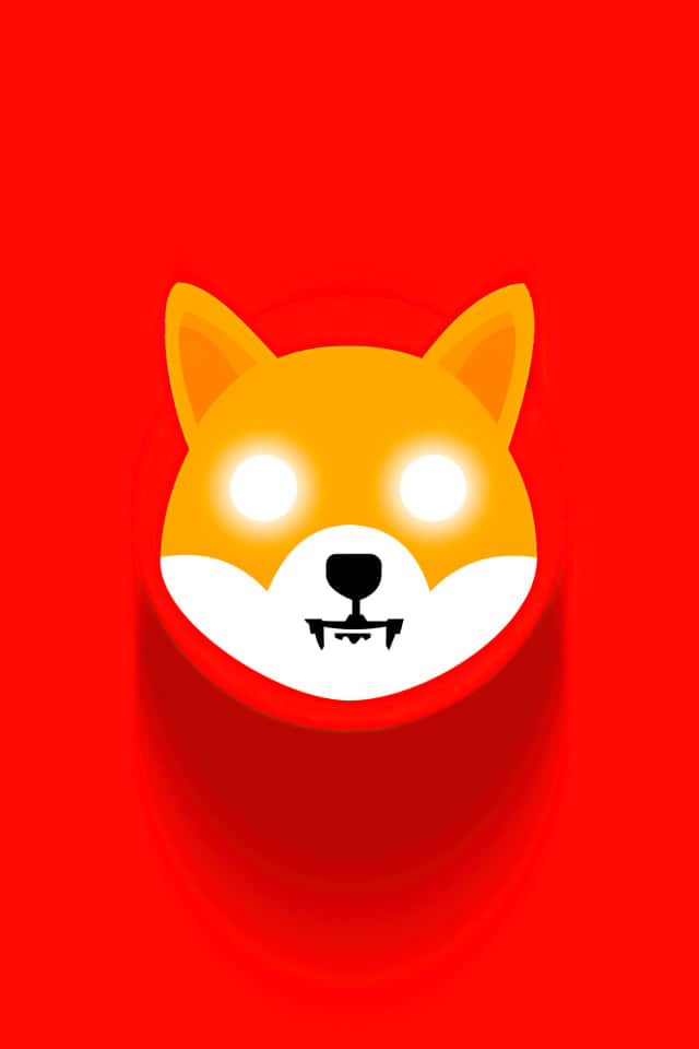 640x960 桌布 壁紙 — 一隻發光的柴犬臉，帶有尖銳的牙齒和明亮的眼睛，位於鮮紅色背景中央。