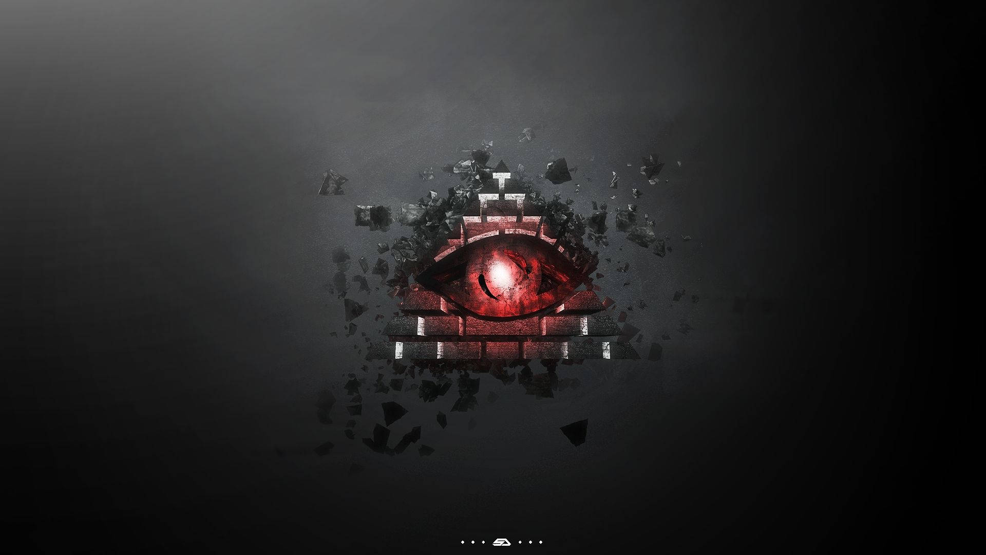 illuminati 桌布 壁紙 — 一隻發光的紅色眼睛在黑暗的氣氛中穿過破碎的混凝土。