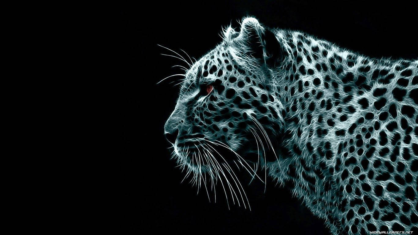 Cheetah 桌布 壁紙 — 一隻發光的藍色豹子，紅色的眼睛，在漆黑的背景下凝視著。
