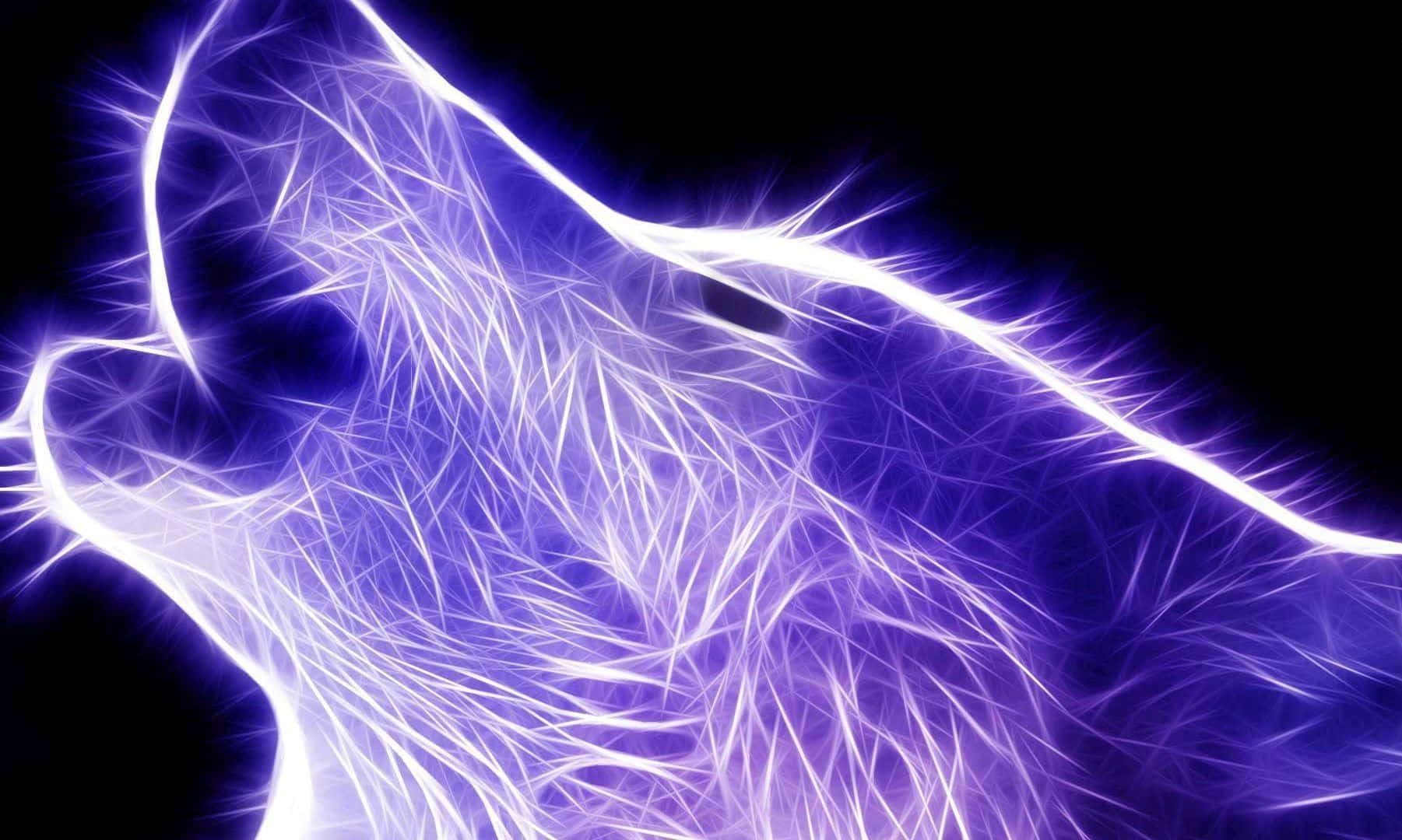 Trippy Animals 桌布 壁紙 — 一隻發光的電光藍色狼剪影在黑色背景上，伴隨著放射狀的白色能量線嚎叫。