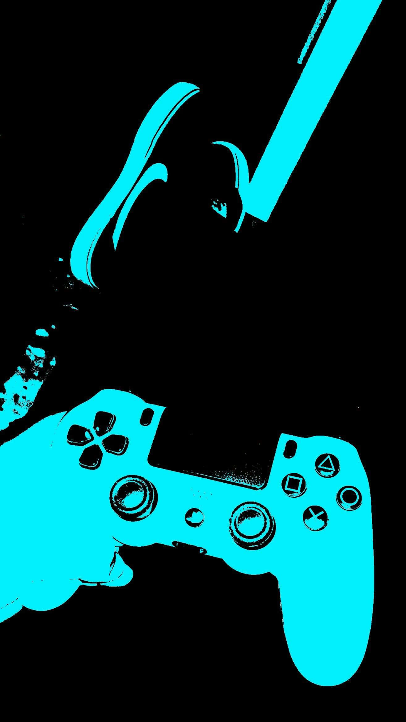 Playstation Profile 桌布 壁紙 — 一隻發光青色剪影的手緊握遊戲控制器，背景為純黑色。