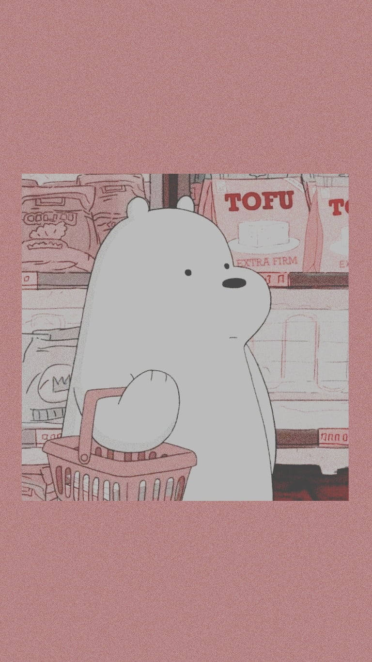 卡通熊在雜貨店通道中拿著購物籃。 — 柔和美學 GIF 壁紙