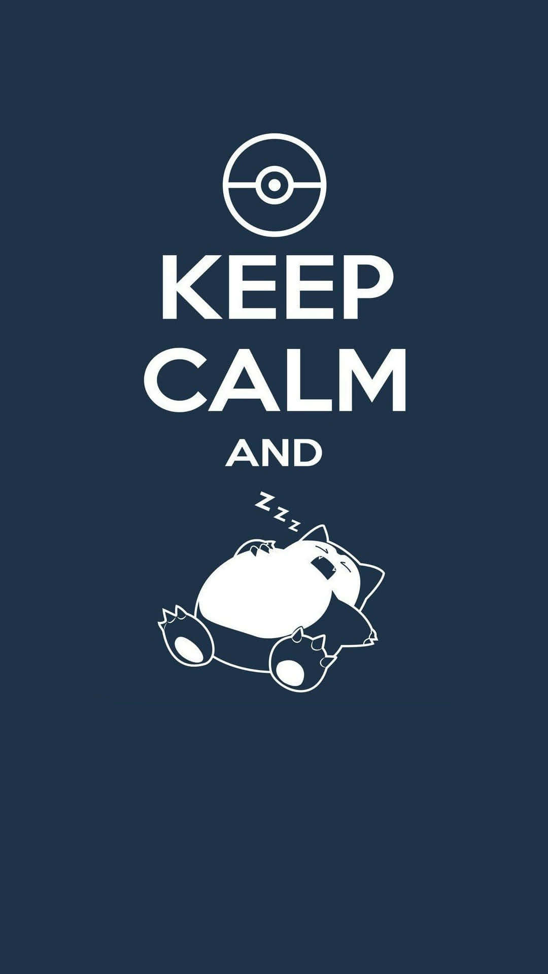 iPhone 6 Plus 桌布 壁紙 — 一隻白色線條藝術的卡比獸在深藍色背景上的「KEEP CALM AND」文字下面平靜地睡覺。