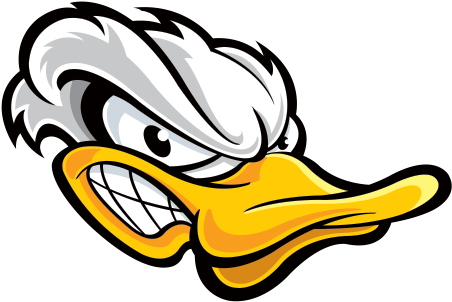 ducks 桌布 壁紙 — 一隻白色羽毛、黃色喙的卡通鴨子在黑色背景上露出牙齒，表情憤怒。