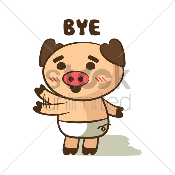 Goodbye 桌布 壁紙 — 一隻穿著尿布的可愛卡通豬在黑色背景前帶著愉快表情揮手告別。