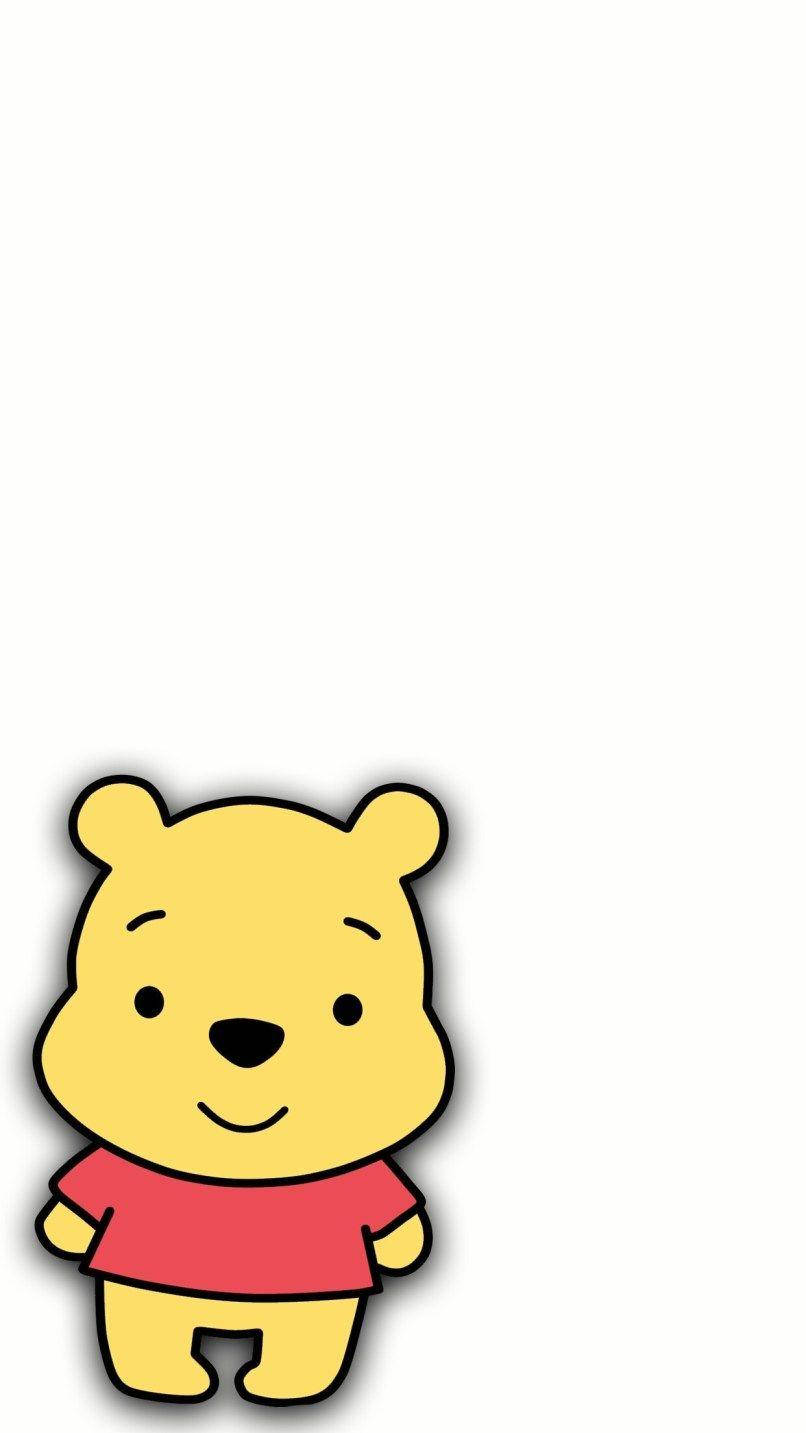 winnie the pooh 桌布 壁紙 — 一隻穿著紅色襯衫的快樂黃色卡通熊在純白色背景的底部微笑。