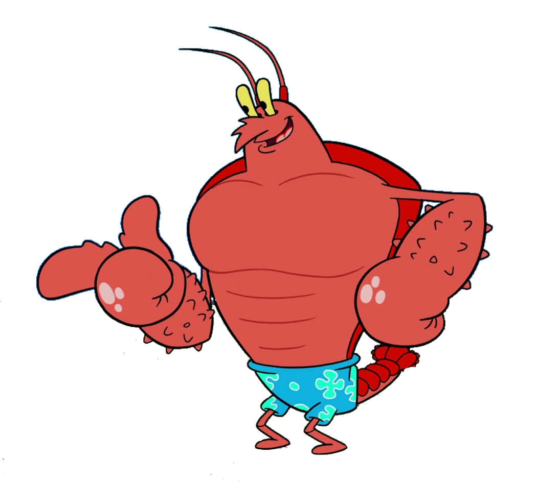 Larry The Lobster 桌布 壁紙 — 一隻穿著藍色泳褲的卡通龍蝦，帶著自信的姿勢，展示大鉗子和笑容。
