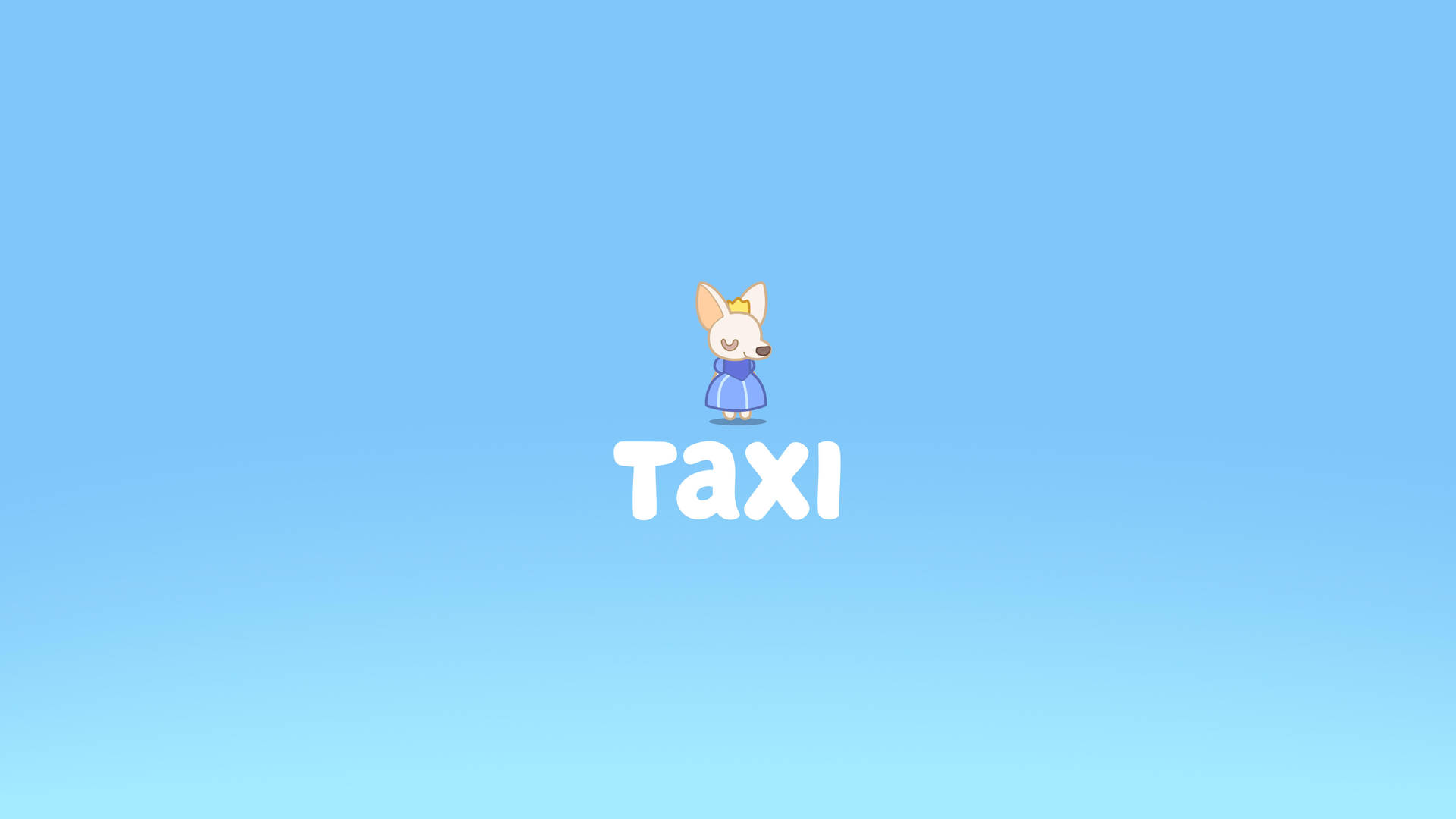 一隻卡通狐狸戴著皇冠和藍色連衣裙，下方有 taxi 一詞。 — 藍色小腳印 壁紙