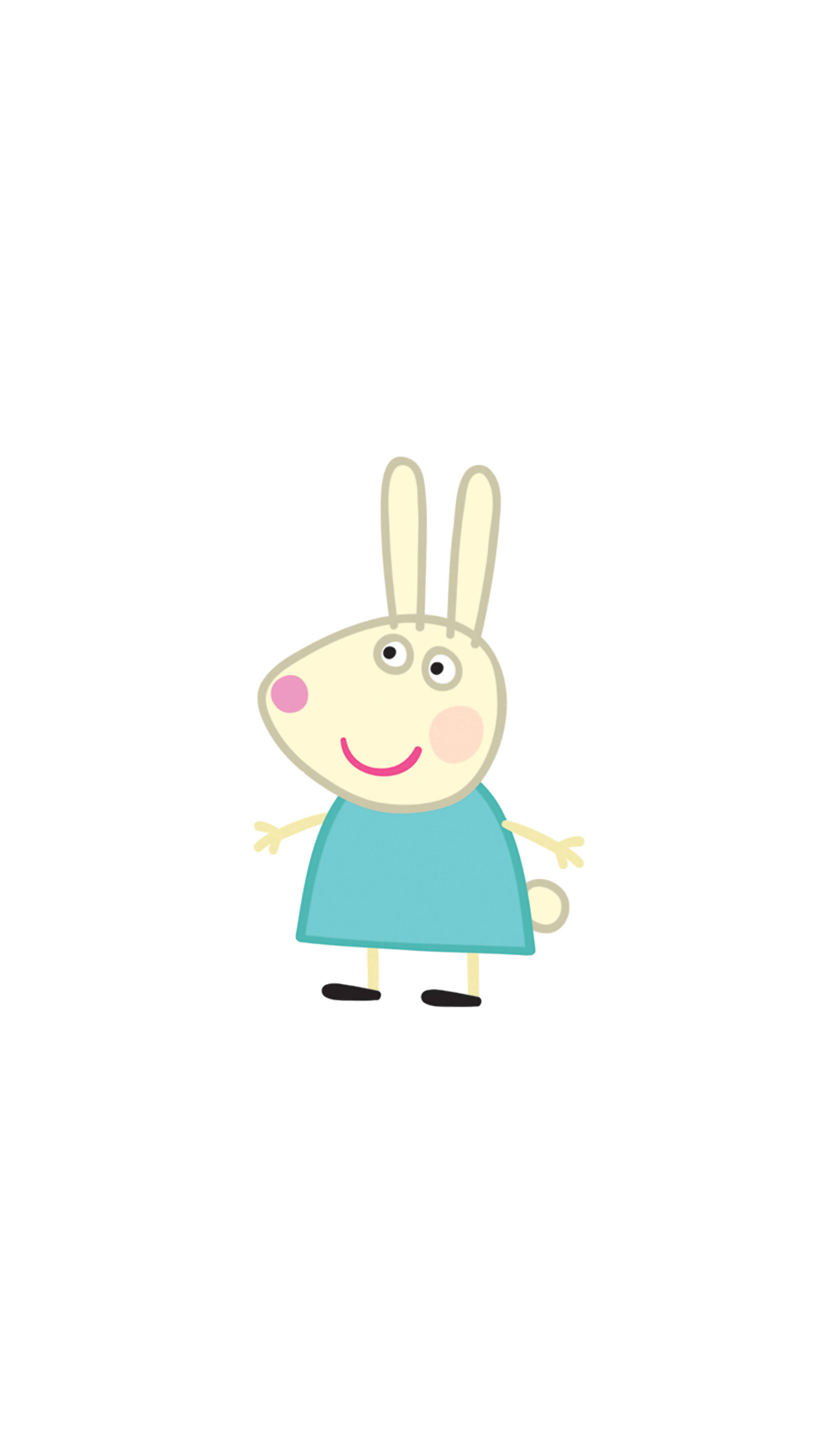Peppa 桌布 壁紙 — 一隻穿著藍色連衣裙的開心卡通兔在純白色背景上微笑。