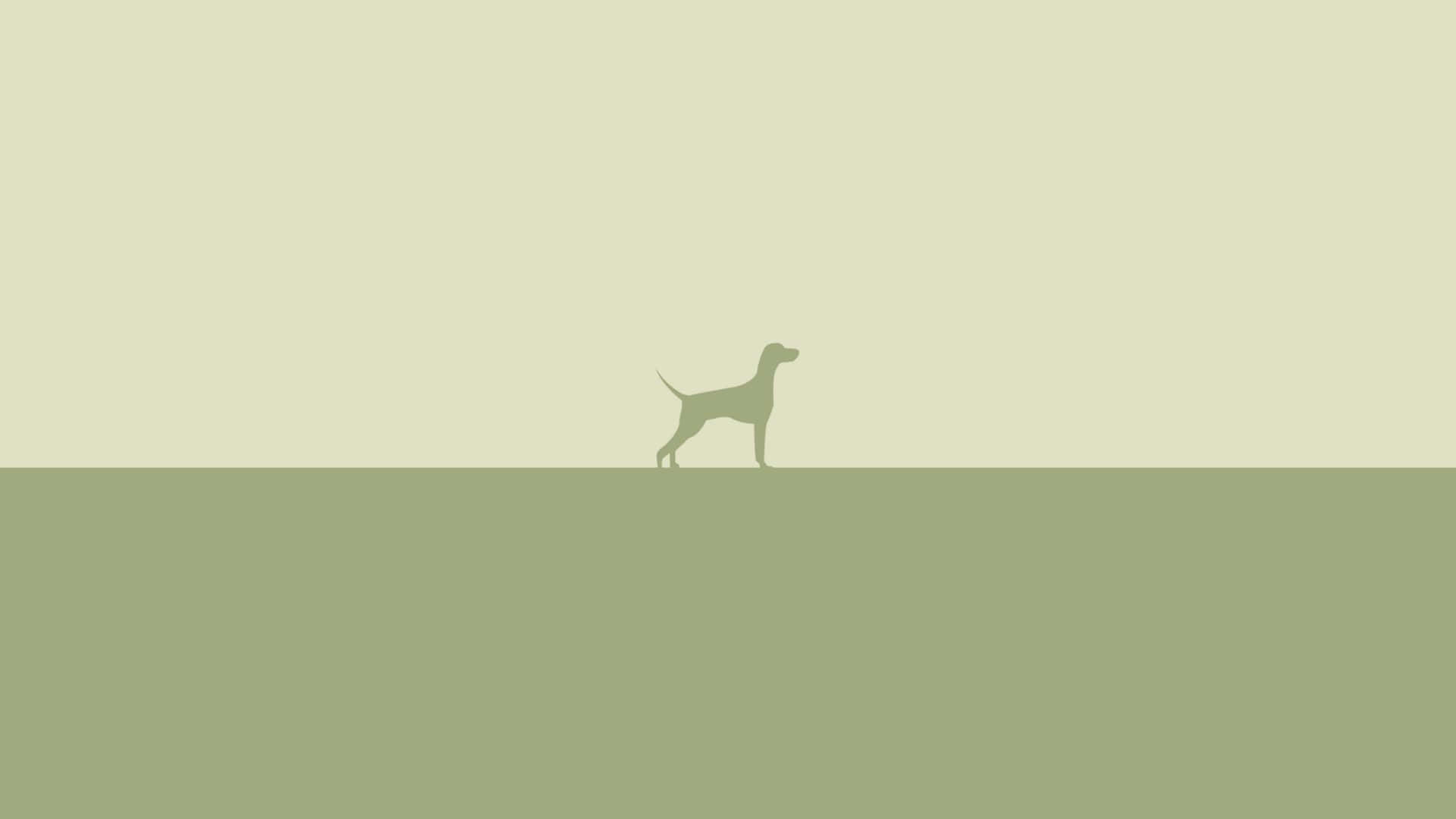 Minimalist Animal 桌布 壁紙 — 一隻站立狗的極簡剪影，背景是雙色橄欖綠。