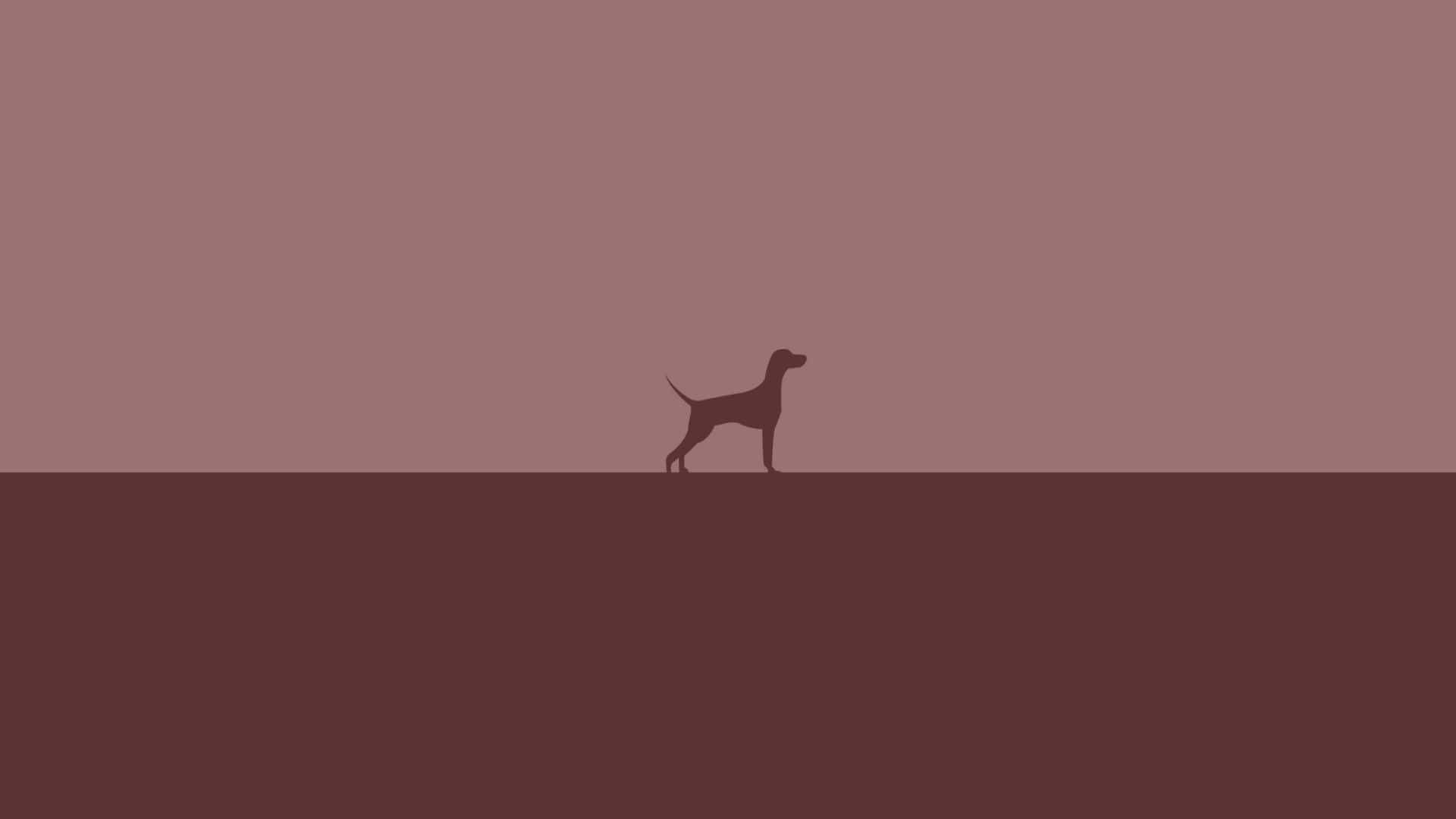 Minimalist Animal 桌布 壁紙 — 一隻站立的狗的極簡剪影，背景為雙色調的紫紅色和酒紅色。