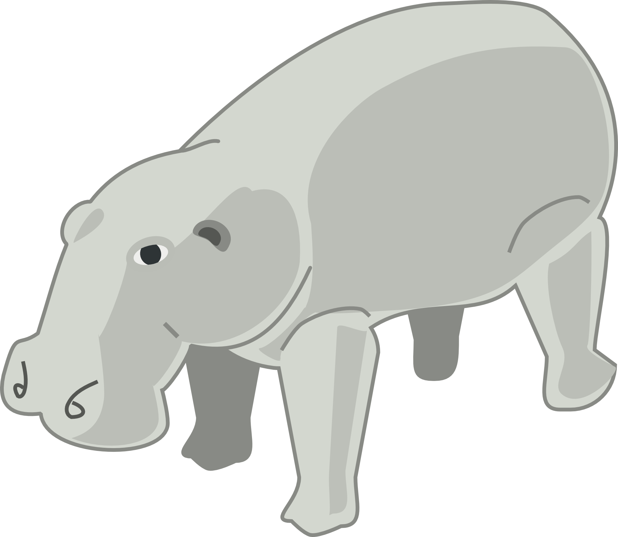 hippo 桌布 壁紙 — 一隻簡單的灰色卡通河馬側面站立，身體圓潤，腿粗。