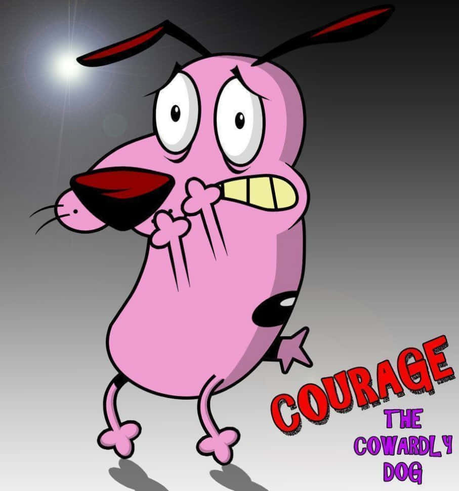 Dog Memes 桌布 壁紙 — 一隻粉紅色卡通狗，眼睛睜大，表情驚恐，站在聚光燈下，抓著胸口。