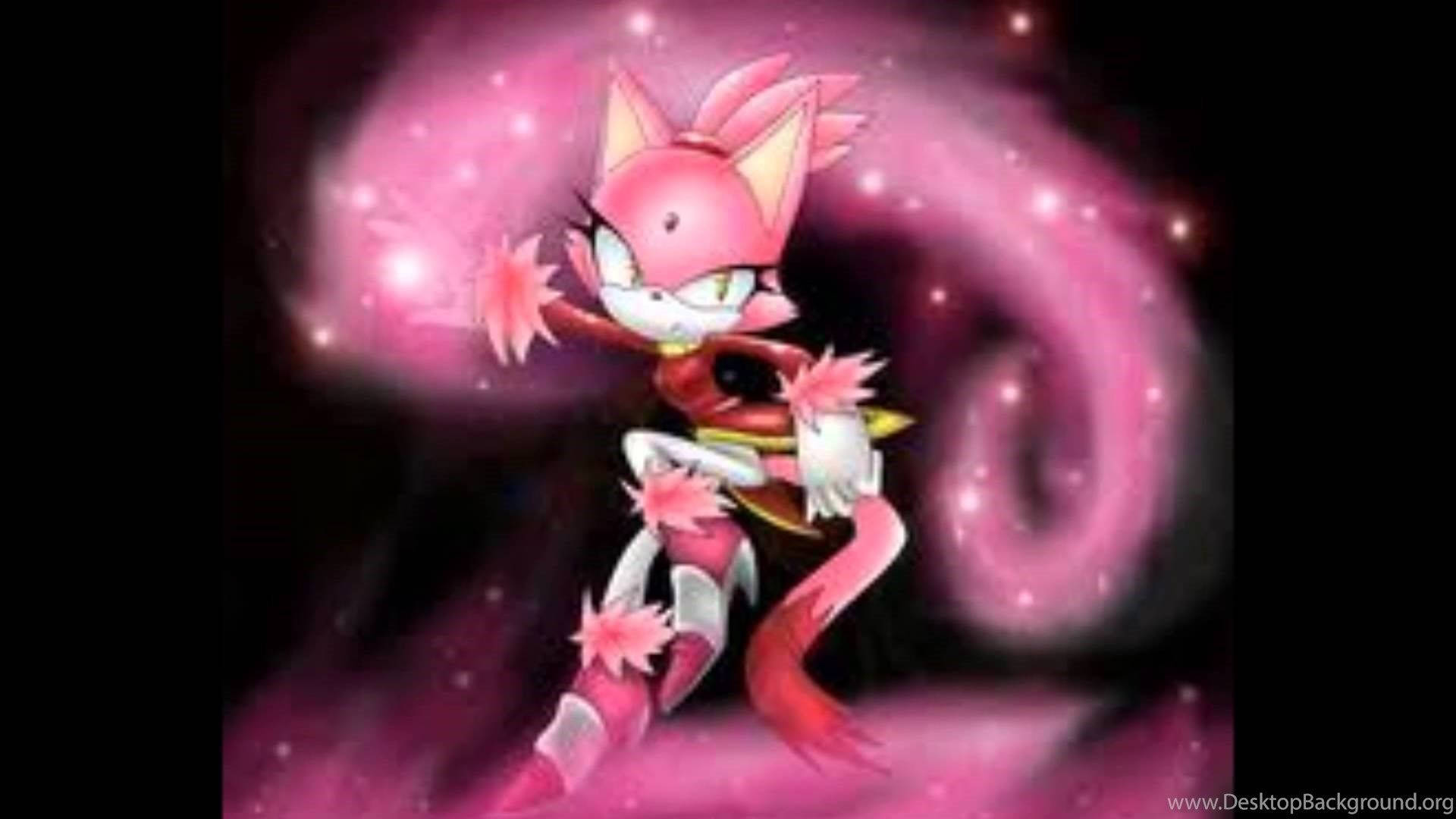 Blaze The Cat 桌布 壁紙 — 一隻粉紅色擬人化狐狸，眼睛發光，星形能量以動態姿勢在她周圍旋轉。