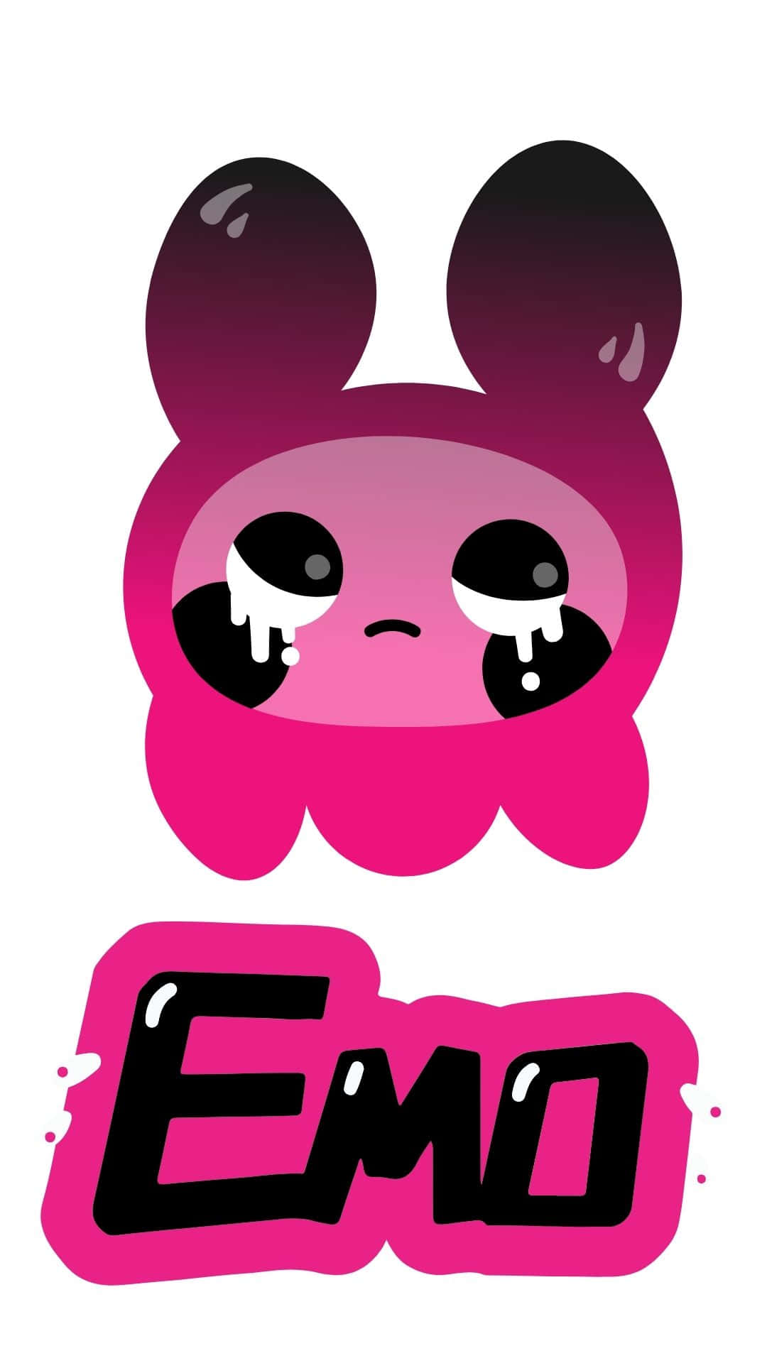 Cute Emo 桌布 壁紙 — 一隻粉紅色漸層卡通兔子流著眼淚，在粗體粉紅色字母 'EMO' 下方哭泣。