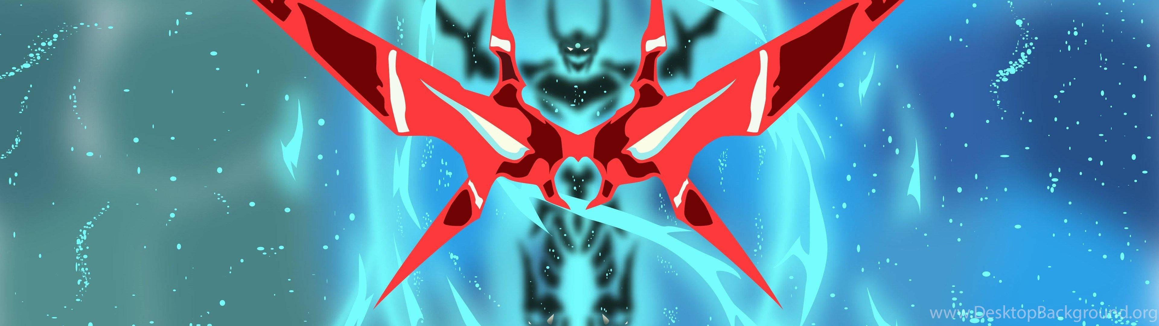 Gurren Lagann 桌布 壁紙 — 一隻紅色翅膀的生物，在宇宙藍綠色背景上發出藍色發光能量爆發。