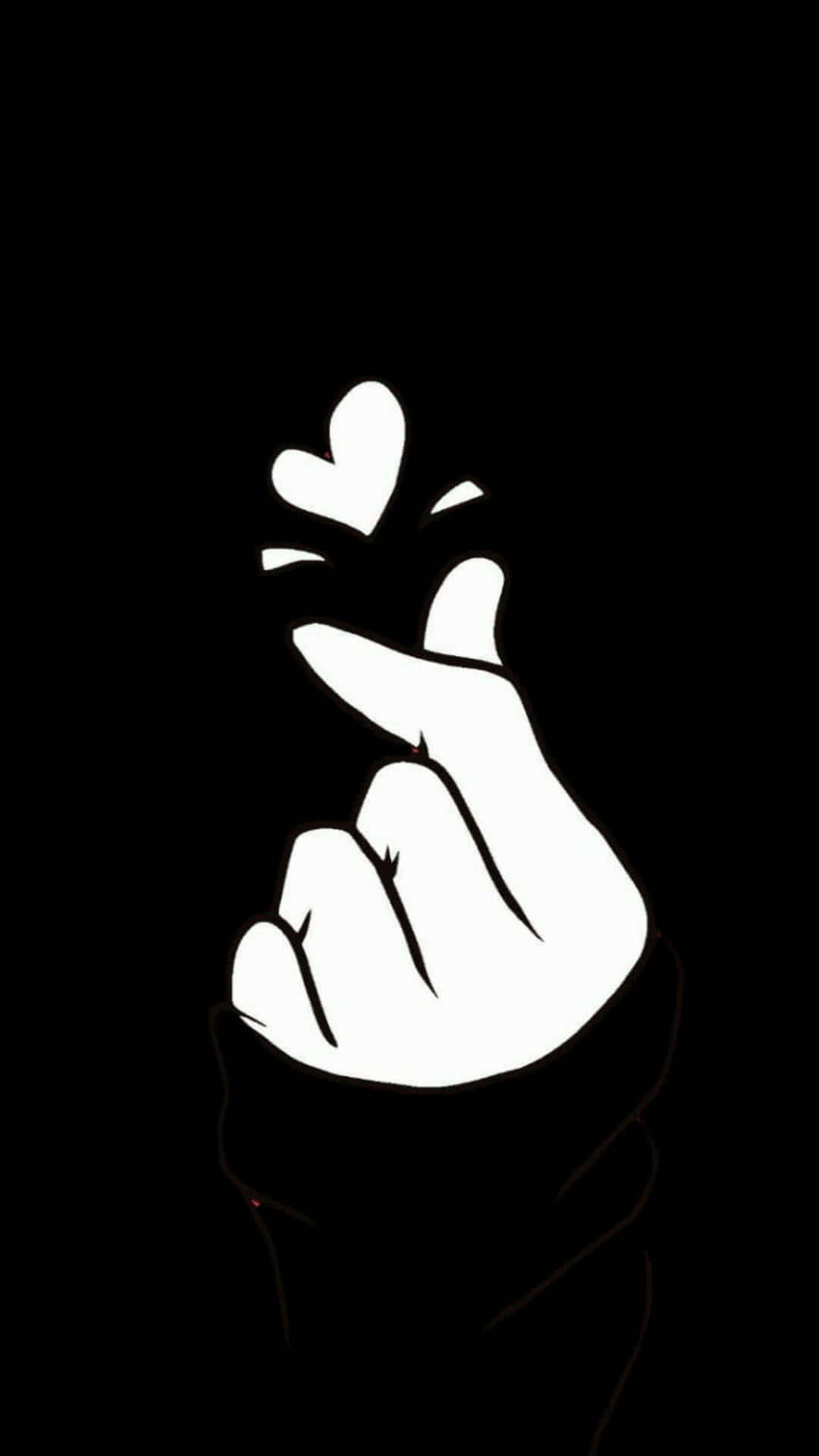 Black And White Heart 桌布 壁紙 — 一隻純白的手在純黑背景上做出心形手勢，搭配極簡線條藝術。