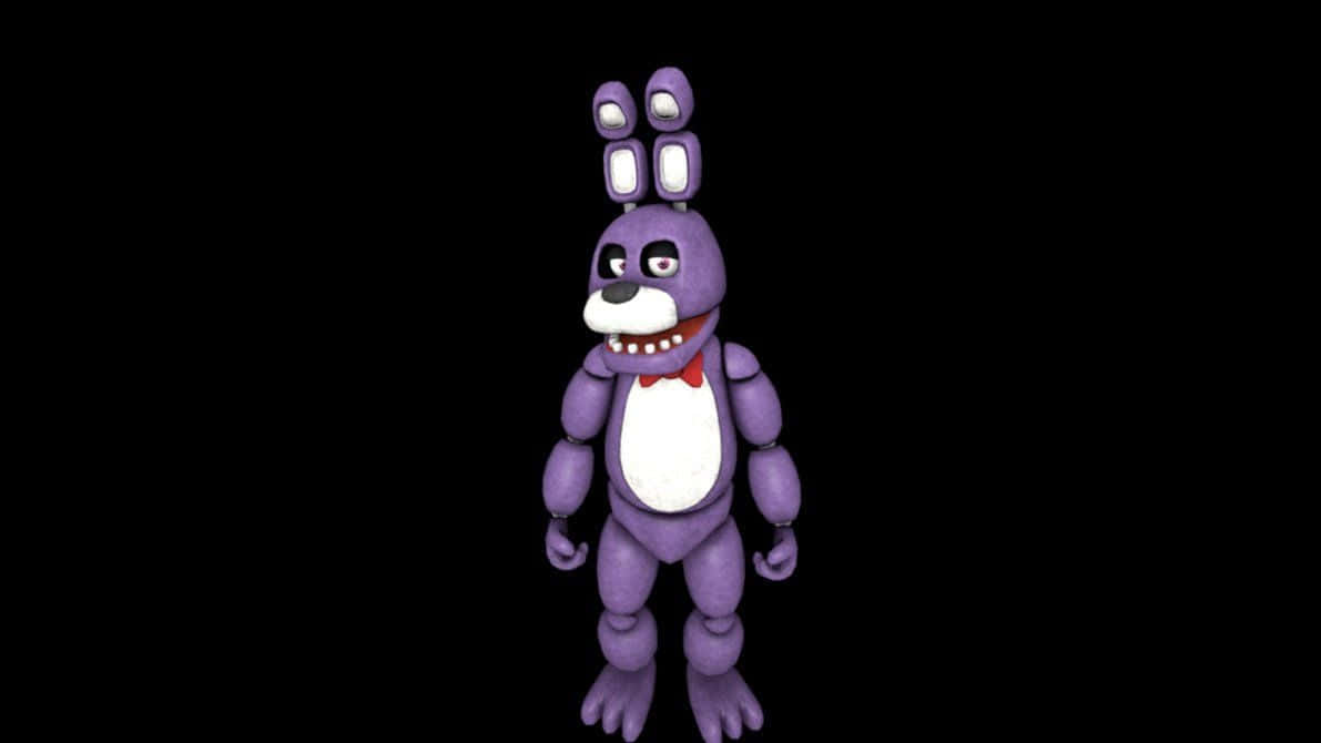 Bonnie The Bunny 桌布 壁紙 — 一隻紫色的電子兔子，有四隻眼睛和紅色蝴蝶結，站在黑色背景前。